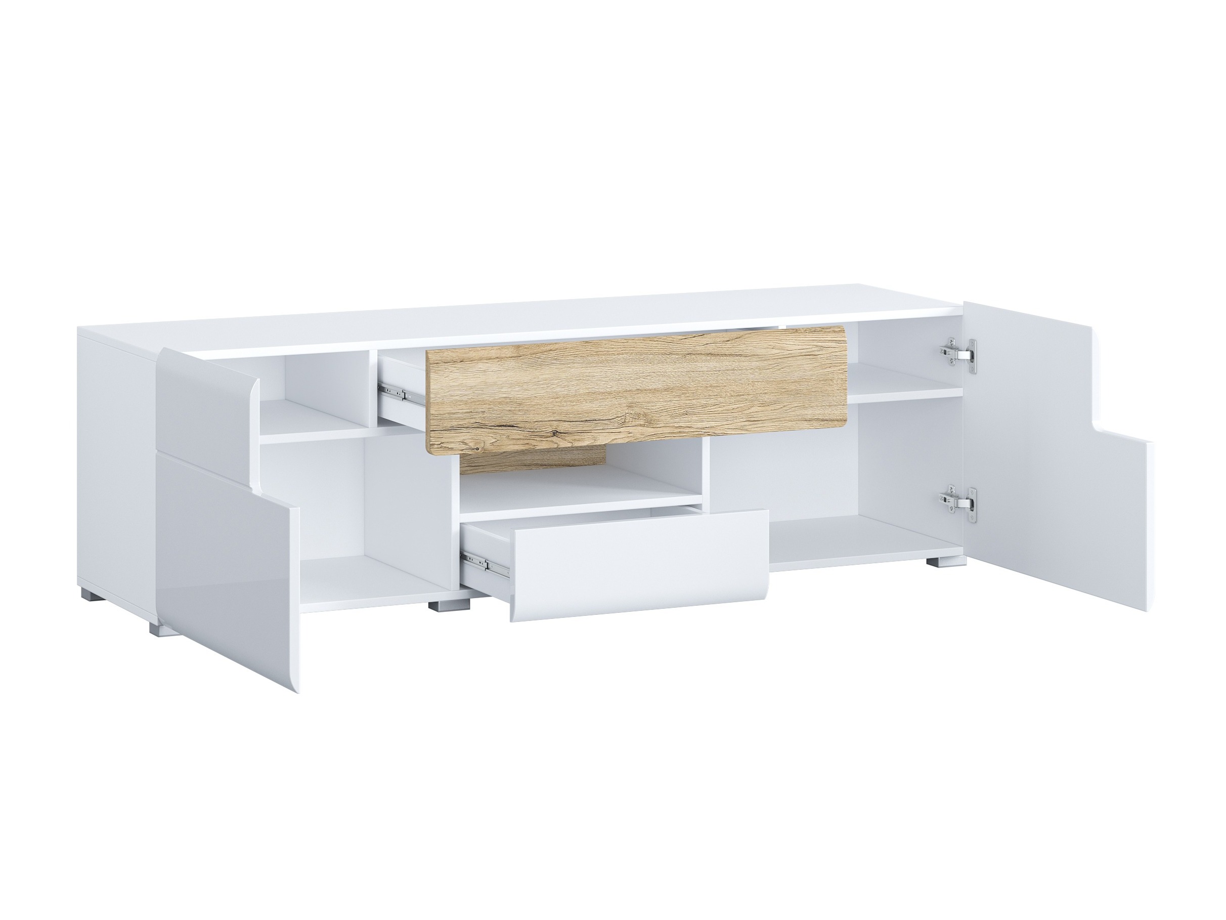 TV stand Torsone 101 (White + Glossy white + San Remo oak)