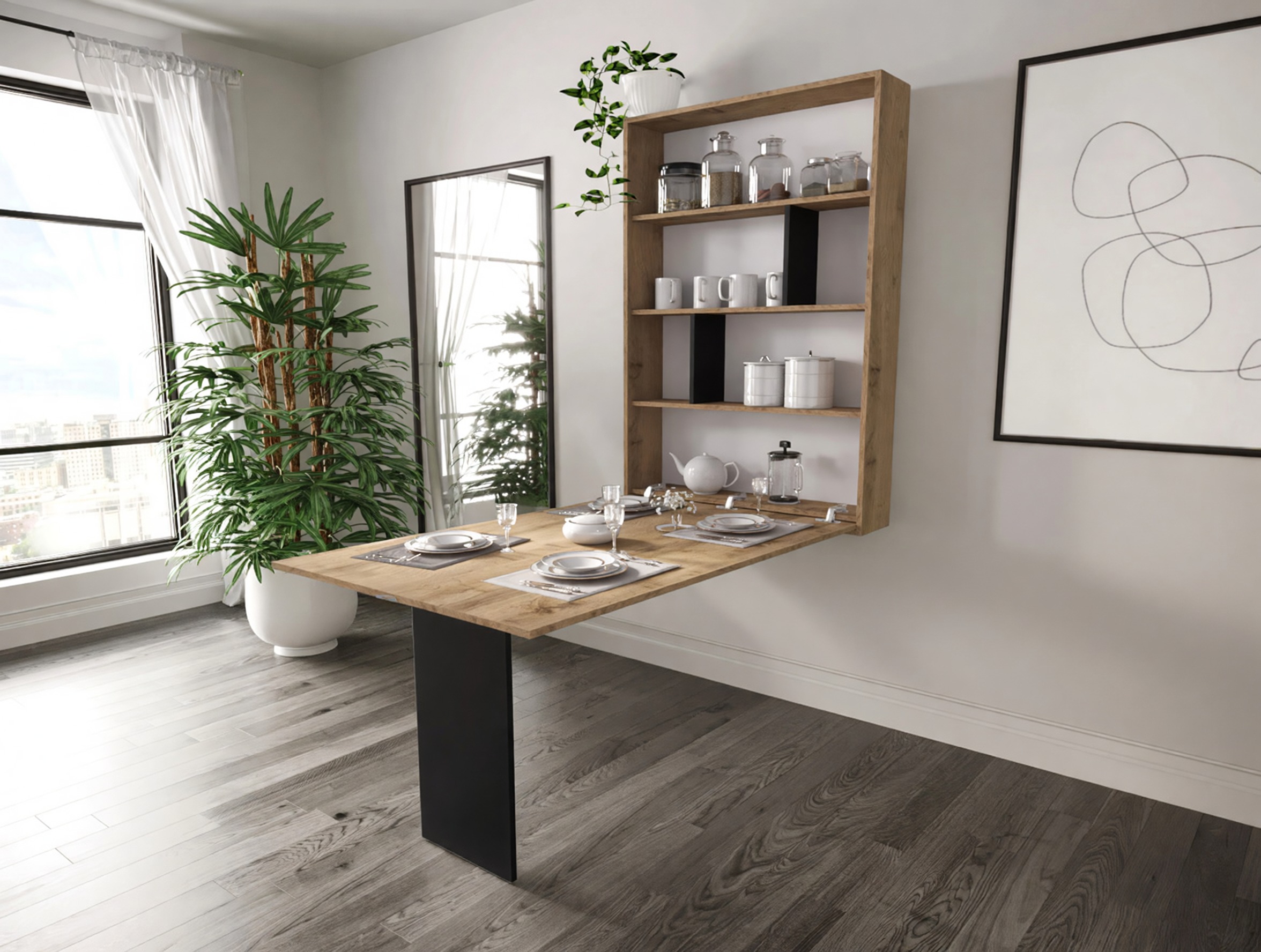 Folding table Pinis III (Black + Wotan Oak)