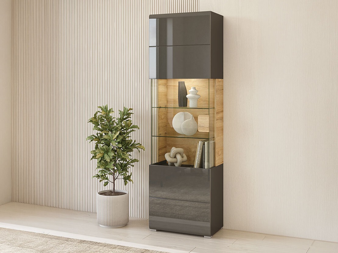 Bookcase Torsone 103 (Anthracite + Gloss anthracite + Grandson oak)