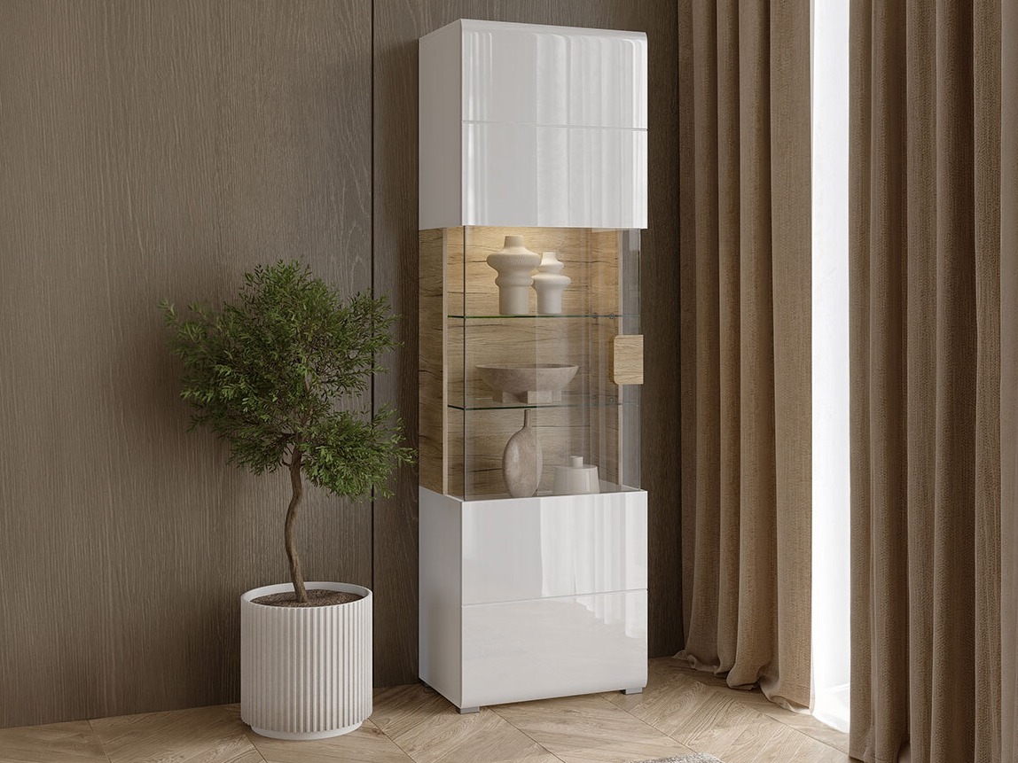 Bookcase Torsone 103 (White + Glossy white + San Remo oak)
