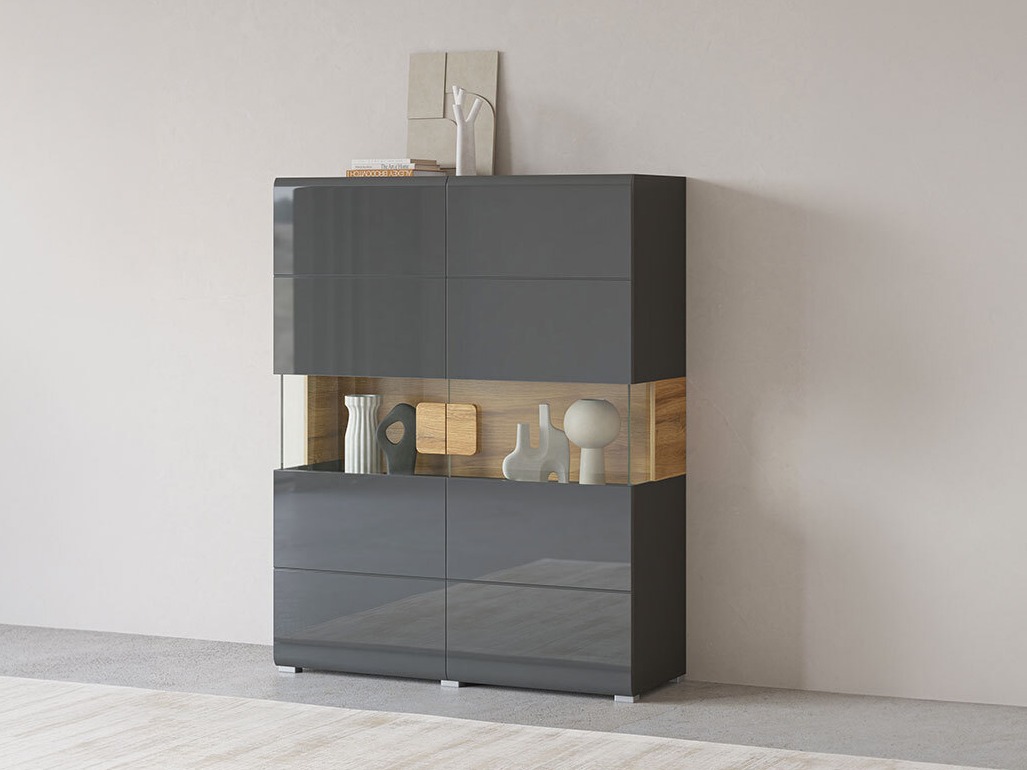 Bookcase Torsone 107 (Anthracite + Gloss anthracite + Grandson oak)