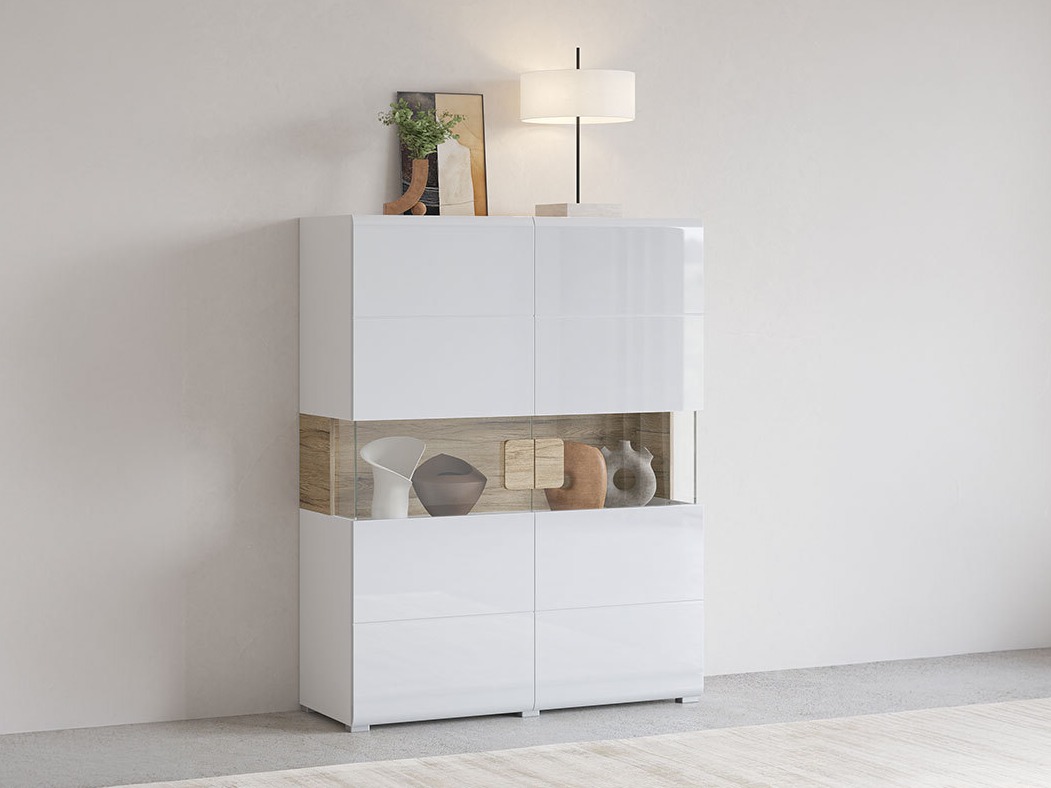 Bookcase Torsone 107 (White + Glossy white + San Remo oak)