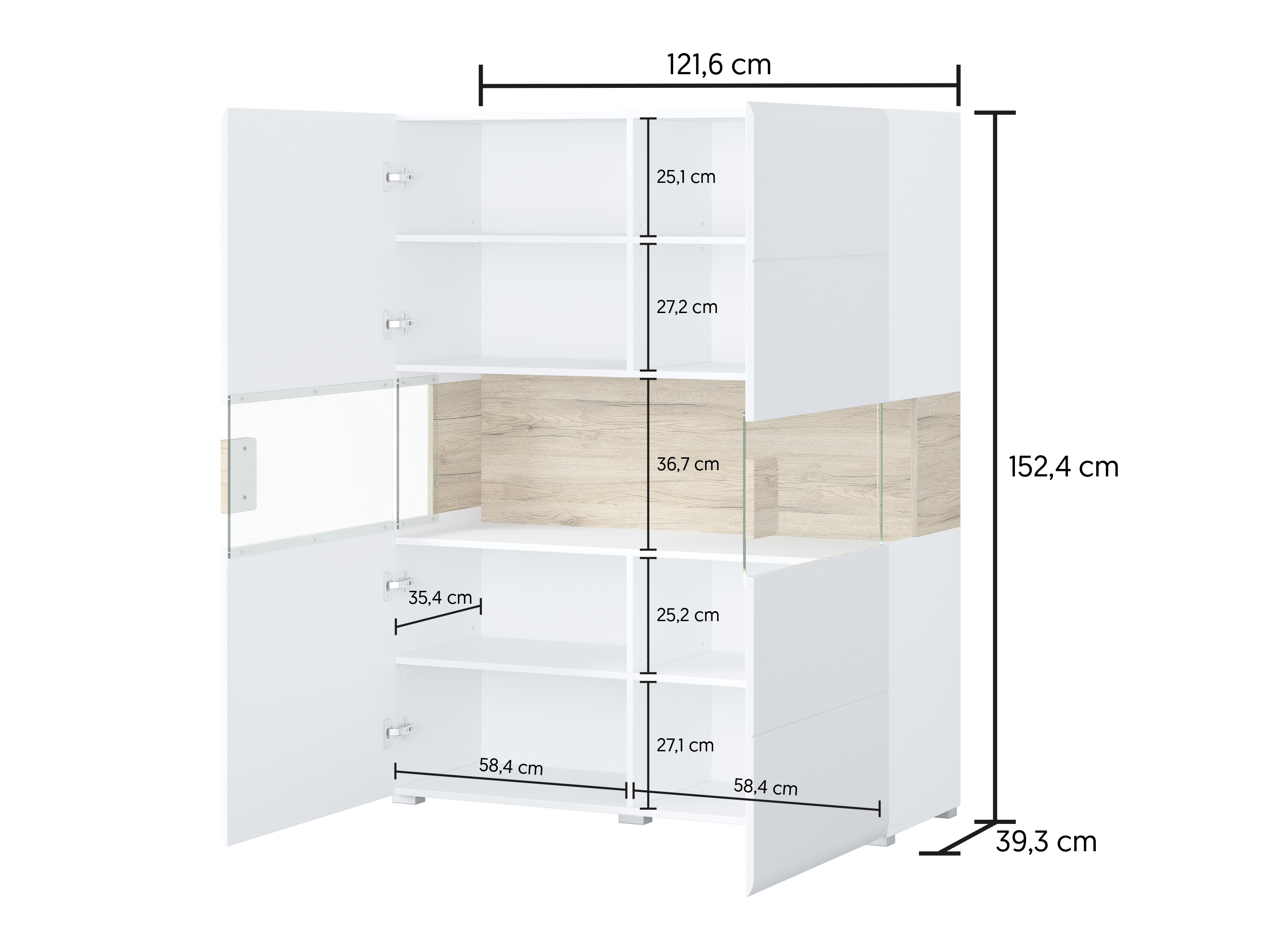 Bookcase Torsone 107 (White + Glossy white + San Remo oak)
