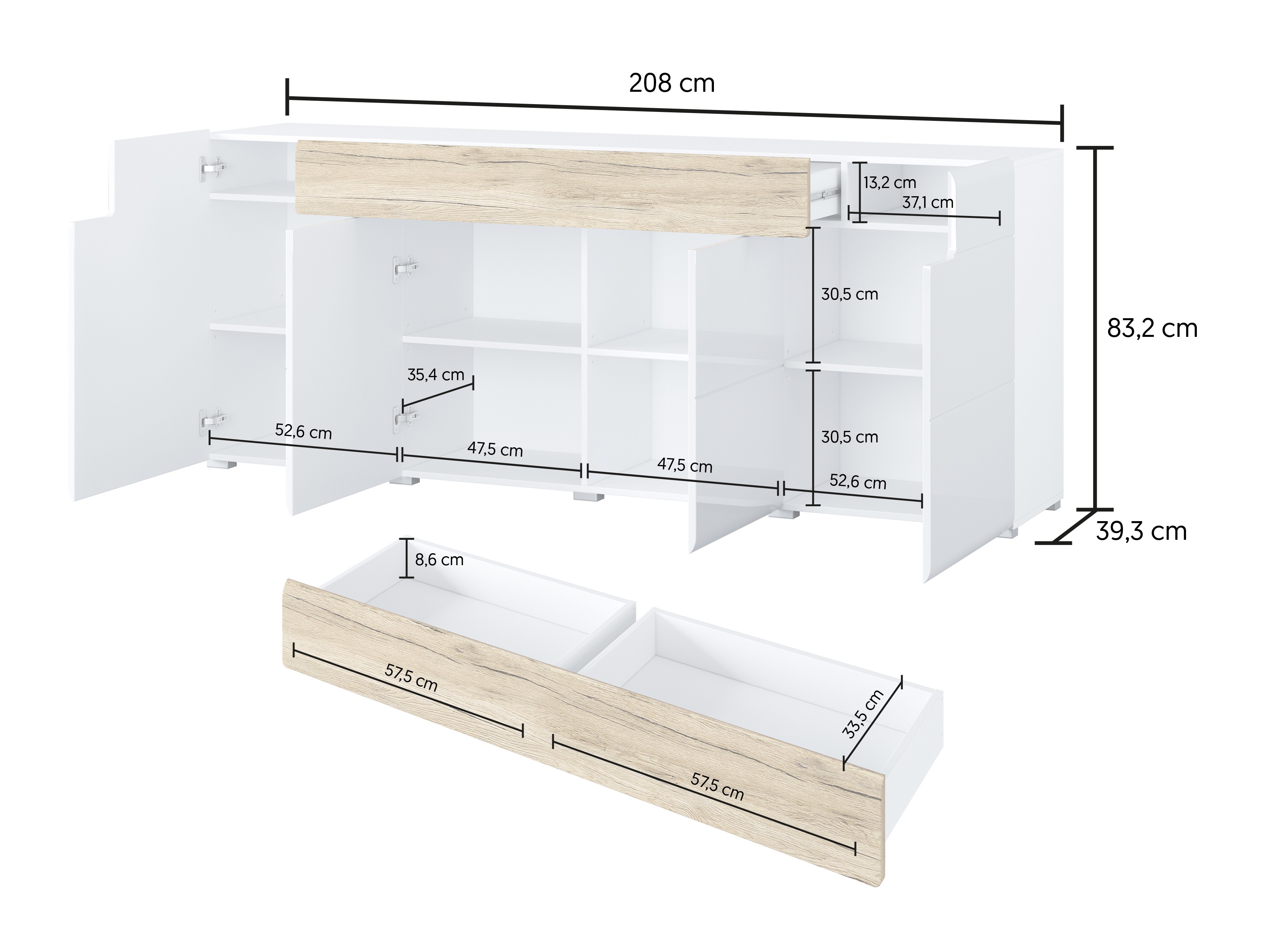 Chest of drawers Torsone 102 (White + Glossy white)