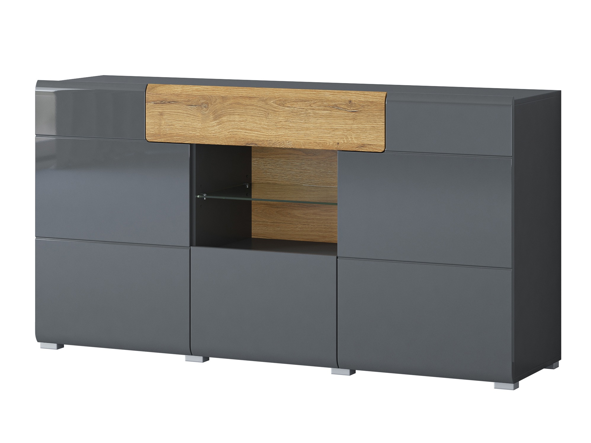 Chest of drawers Torsone 108 (Anthracite + Gloss anthracite + Grandson oak)