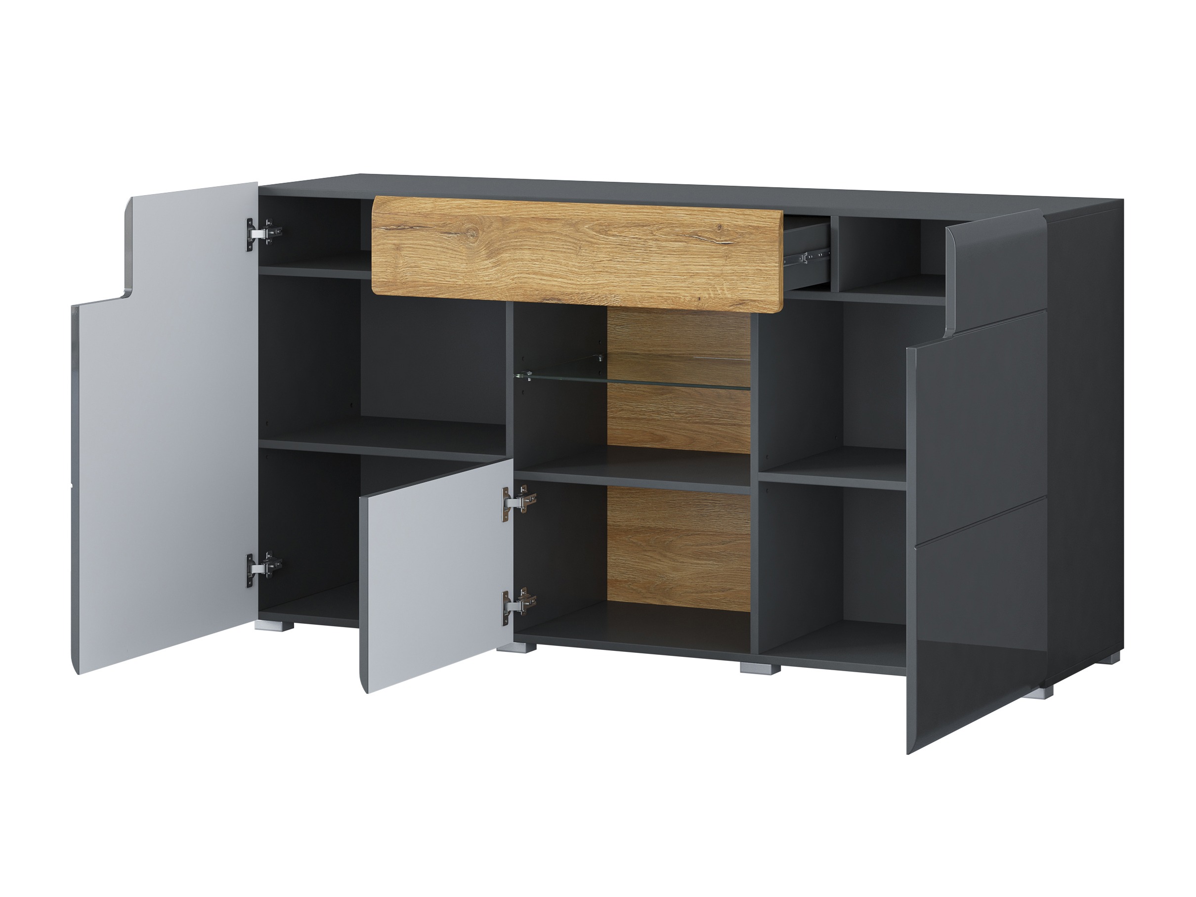 Chest of drawers Torsone 108 (Anthracite + Gloss anthracite + Grandson oak)