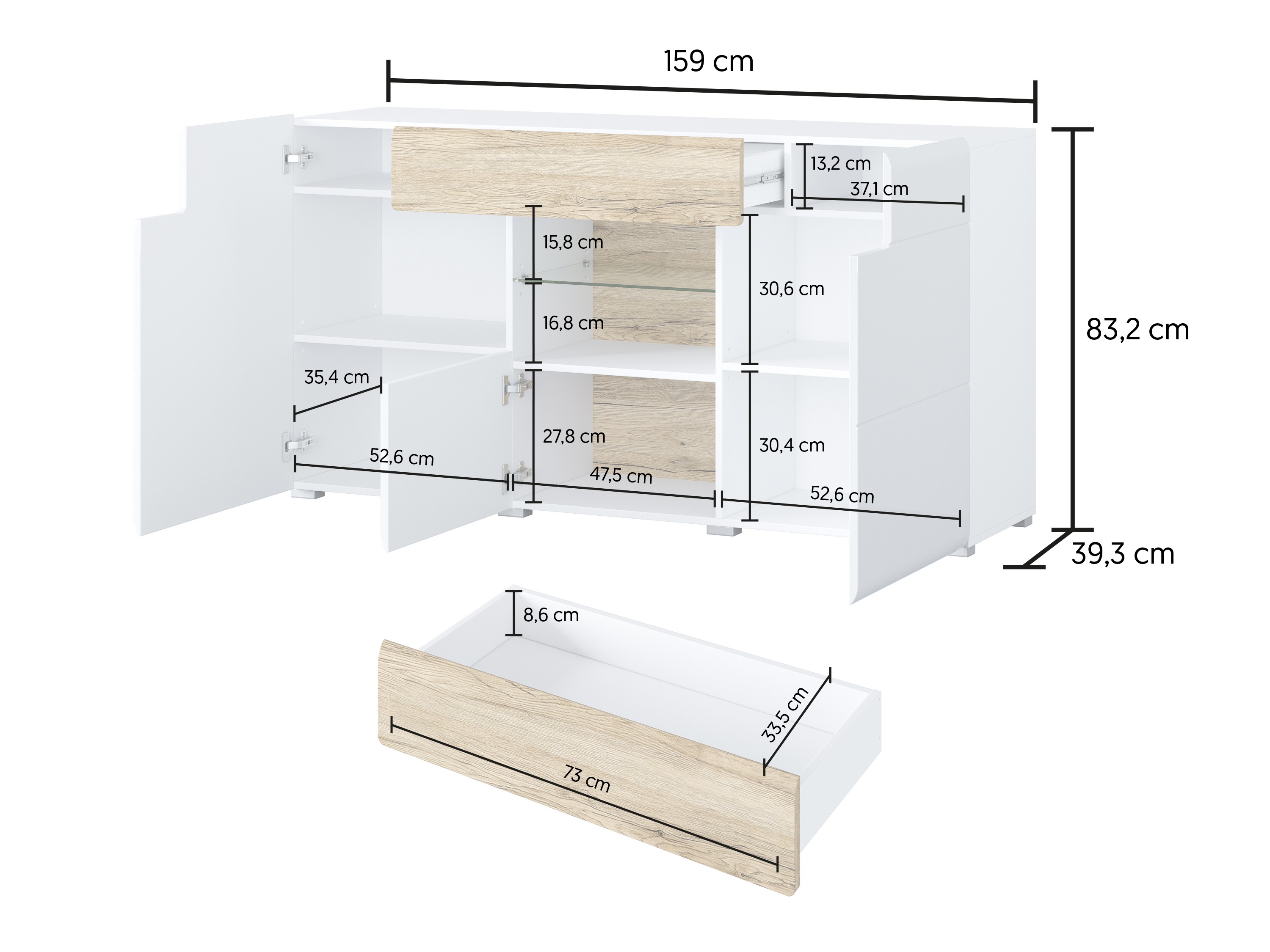 Chest of drawers Torsone 108 (Anthracite + Gloss anthracite + Grandson oak)