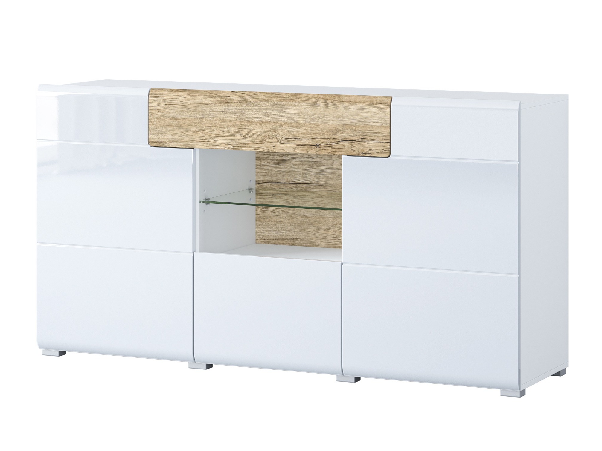 Chest of drawers Torsone 108 (White + Glossy white + San Remo oak)