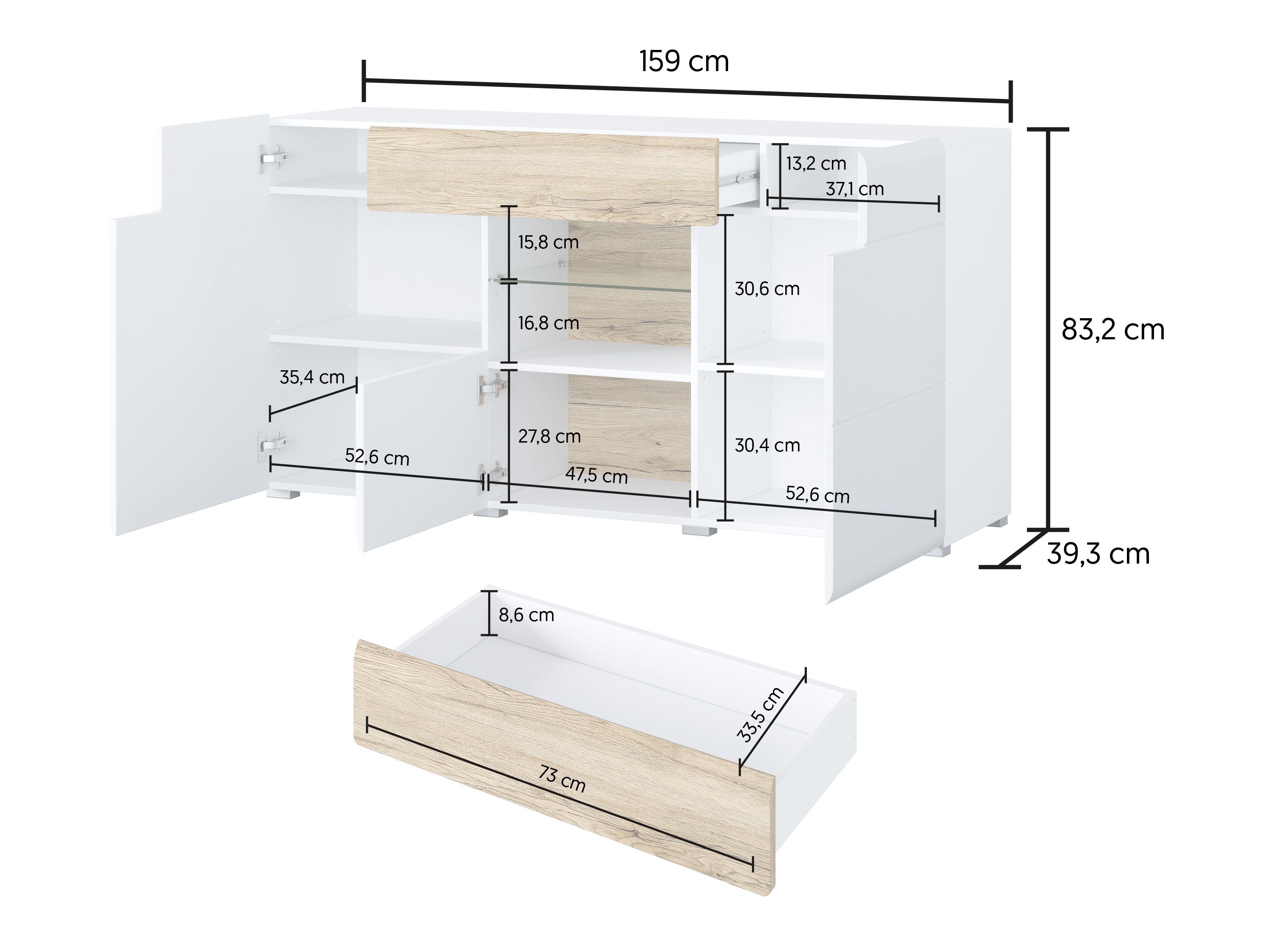Chest of drawers Torsone 108 (White + Glossy white)