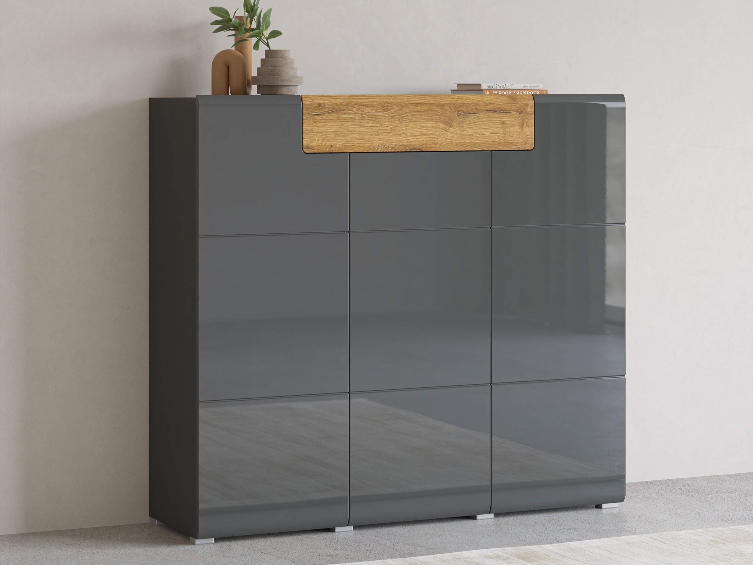 Chest of drawers Torsone 112 (Anthracite + Gloss anthracite + Grandson oak)