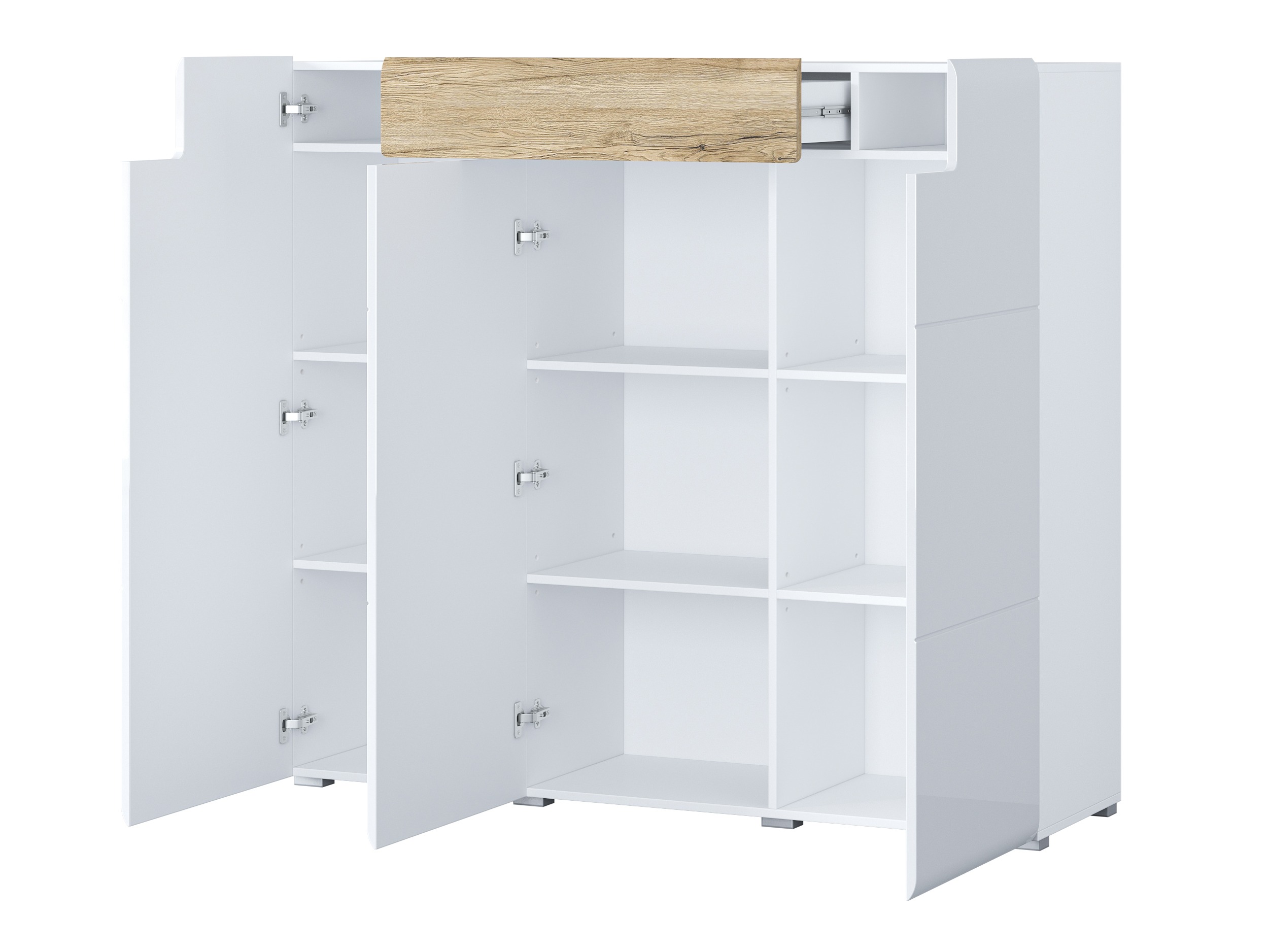 Chest of drawers Torsone 112 (White + Glossy white + San Remo oak)