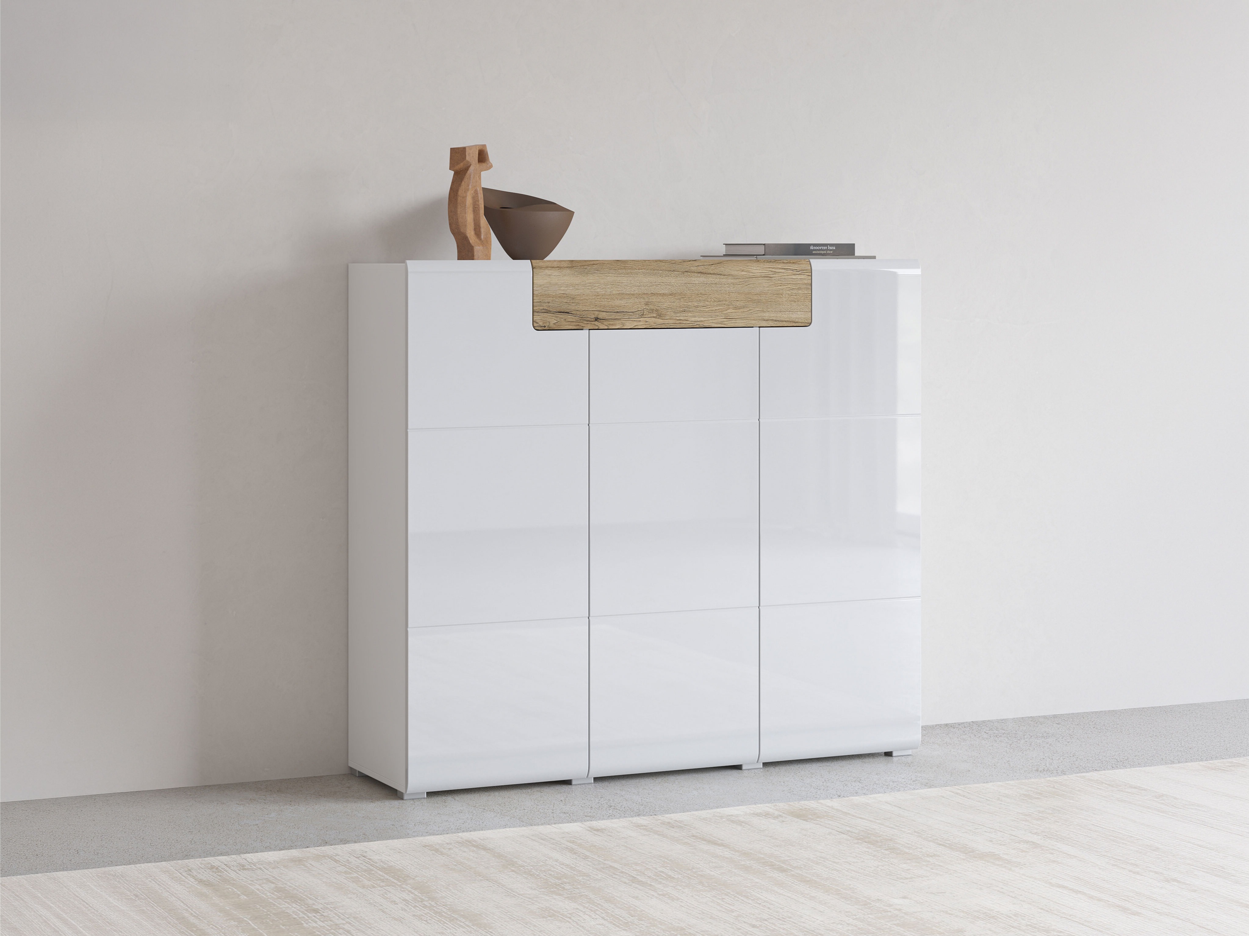 Chest of drawers Torsone 112 (White + Glossy white + San Remo oak)