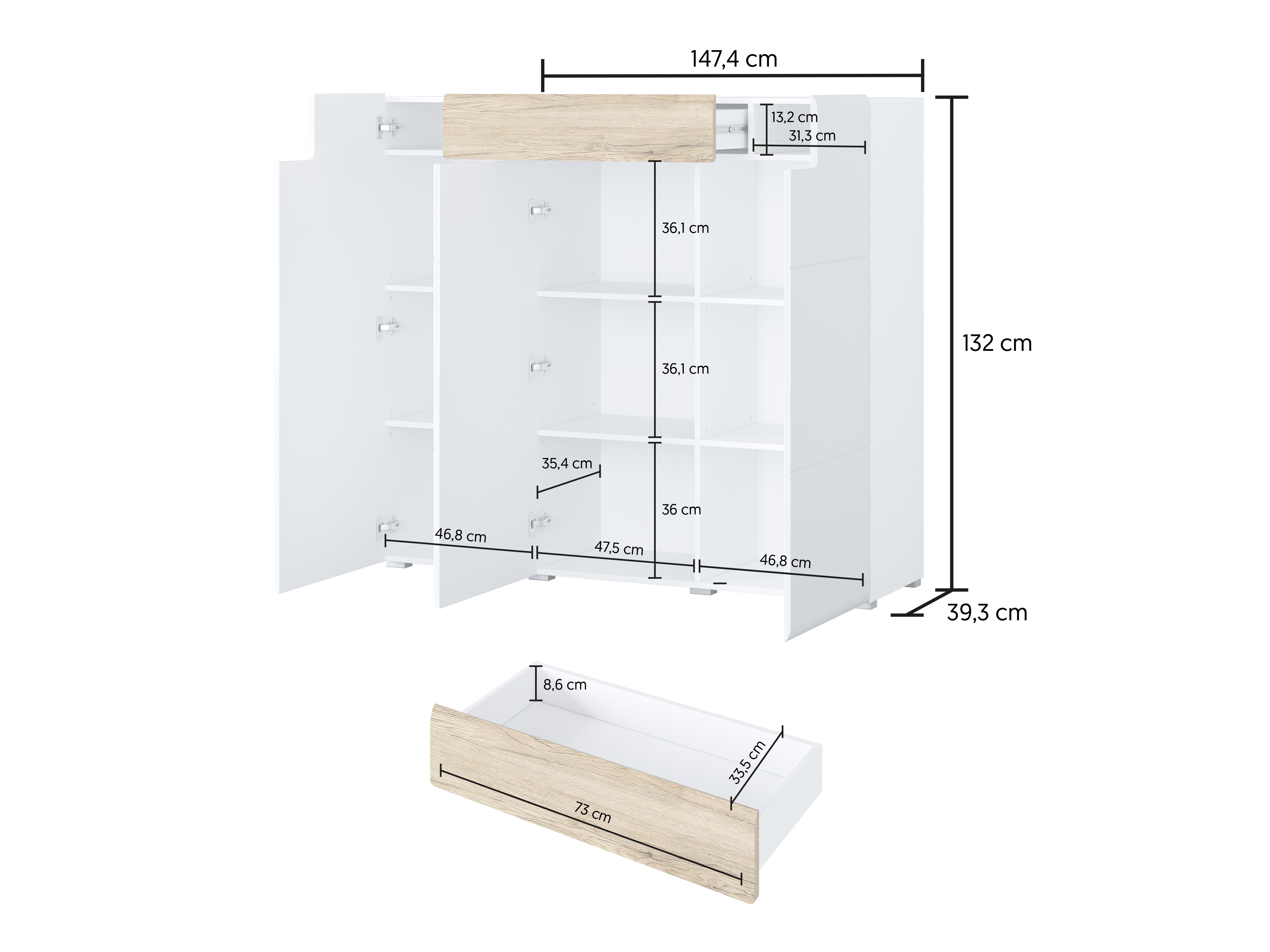 Chest of drawers Torsone 112 (White + Glossy white)