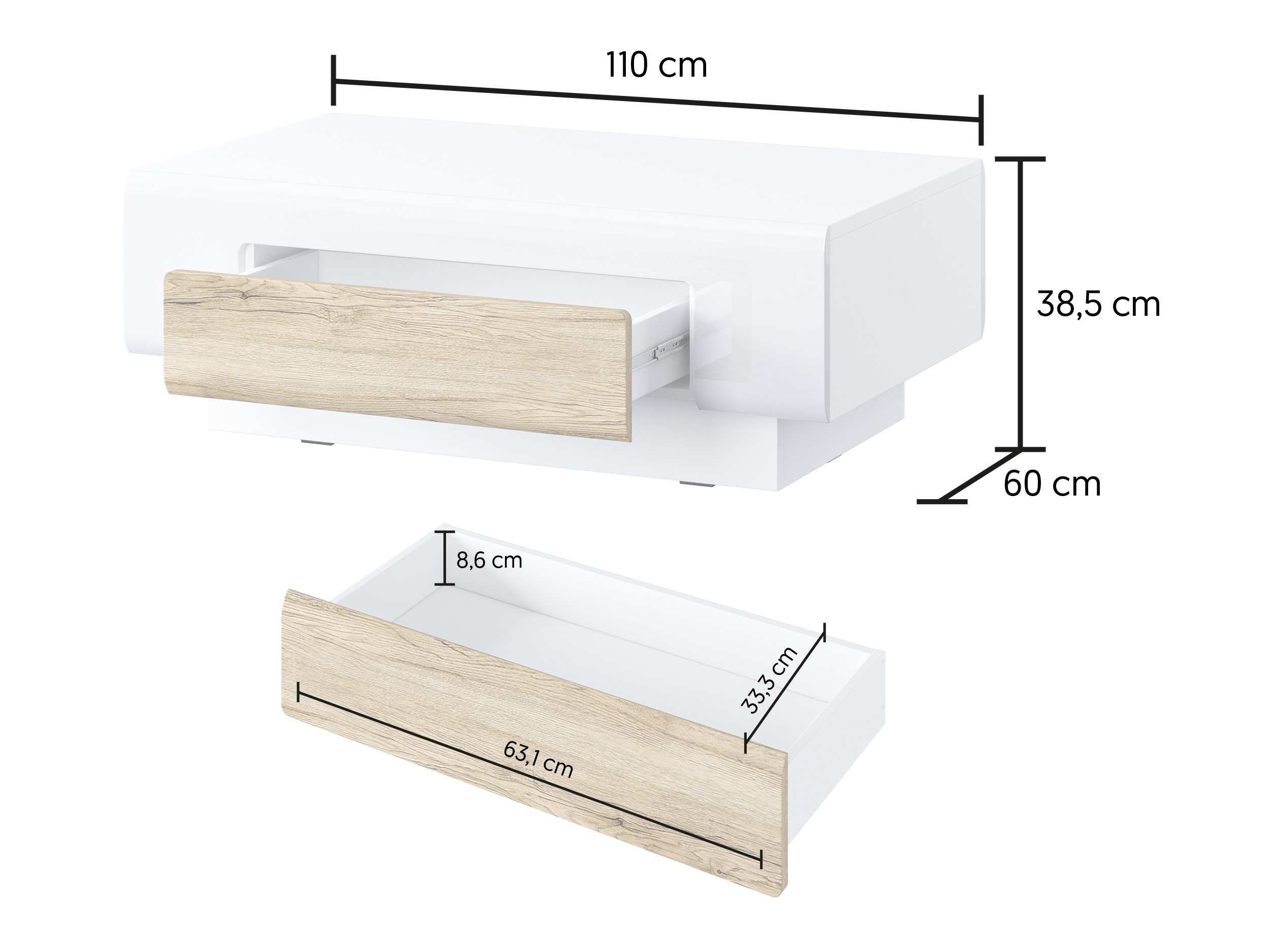 Coffee table Torsone 111 (White + Glossy white + San Remo oak)