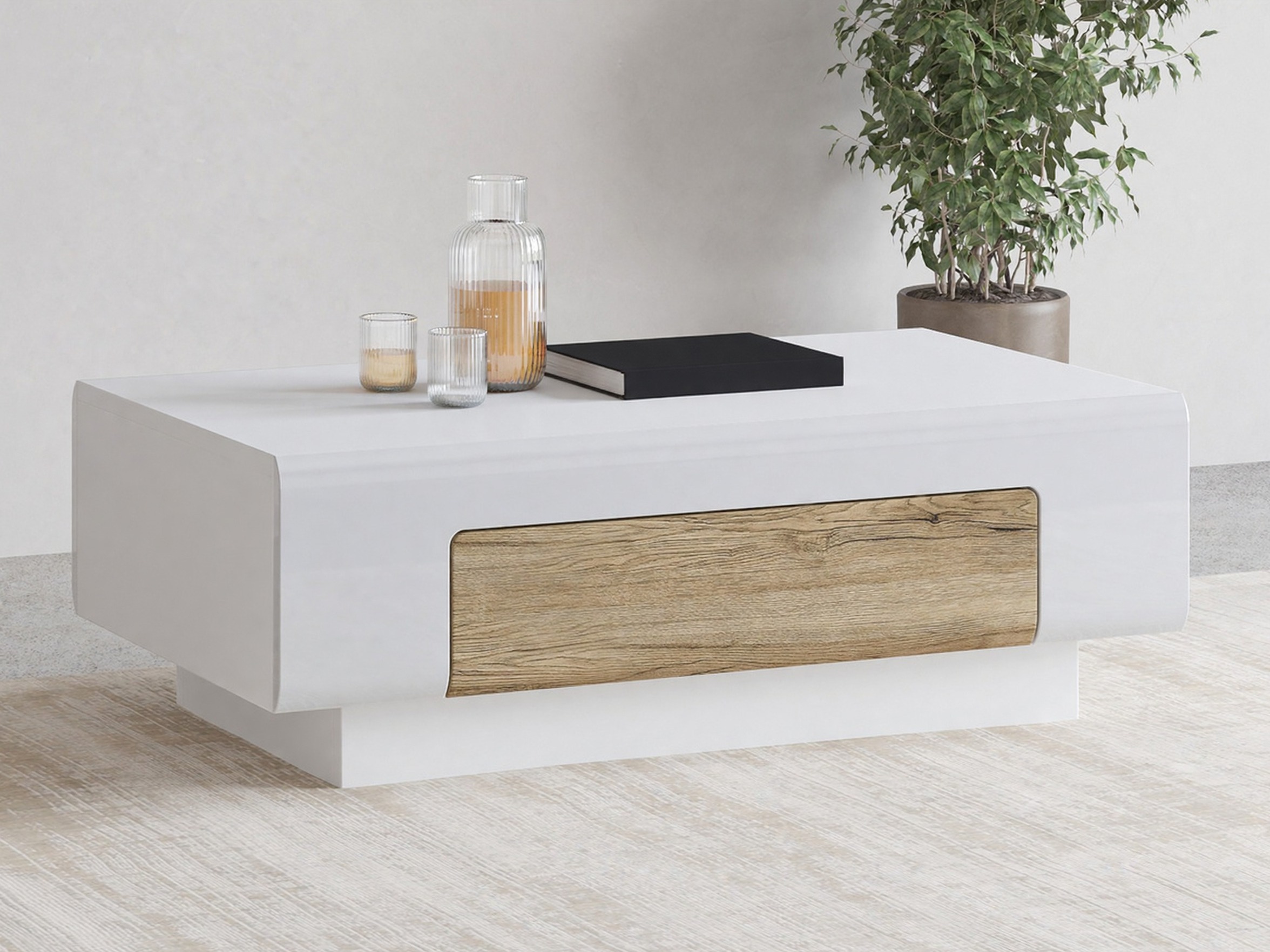 Coffee table Torsone 111 (White + Glossy white + San Remo oak)