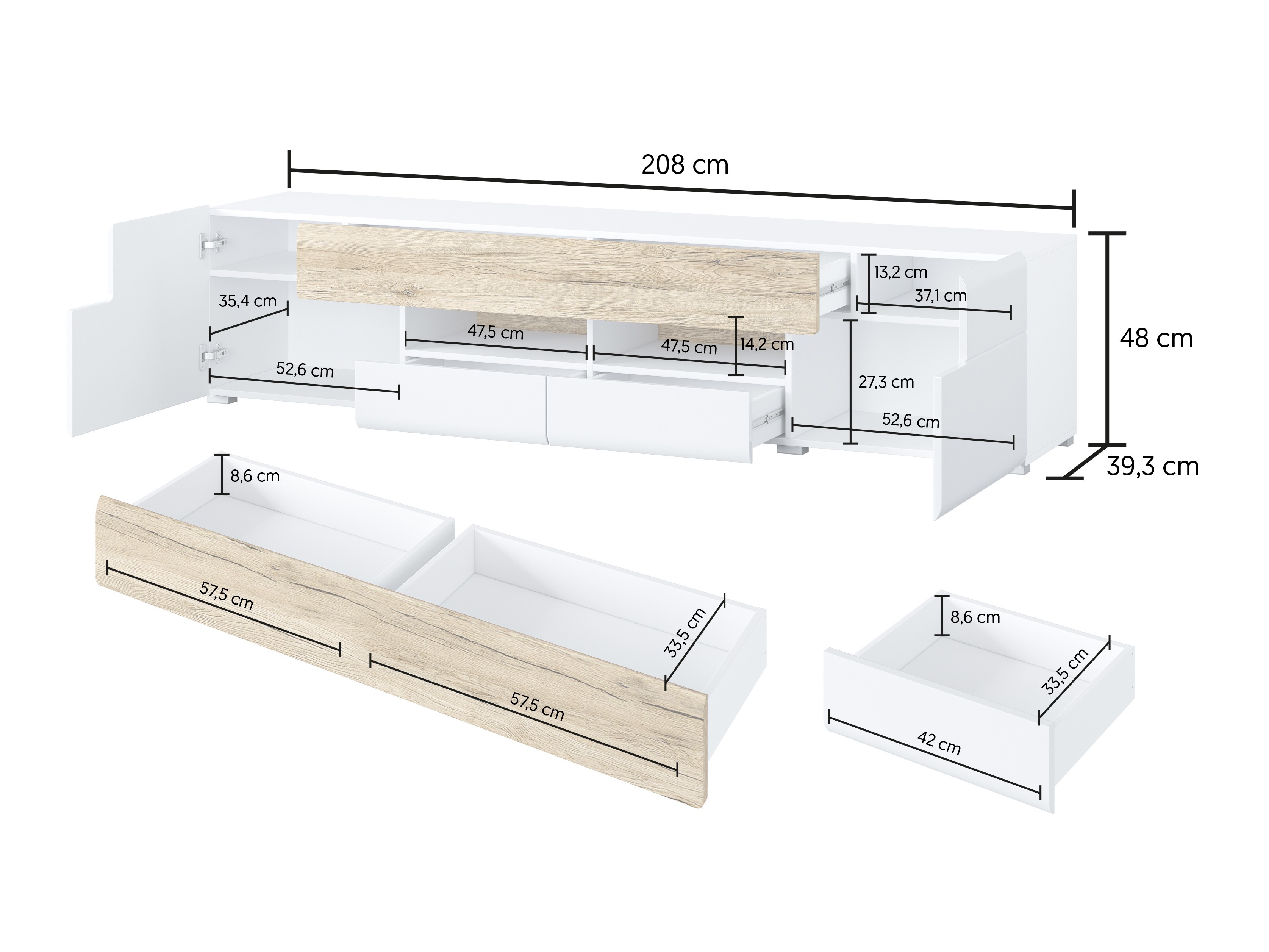 TV stand Torsone 113 (Anthracite + Gloss anthracite + Grandson oak)