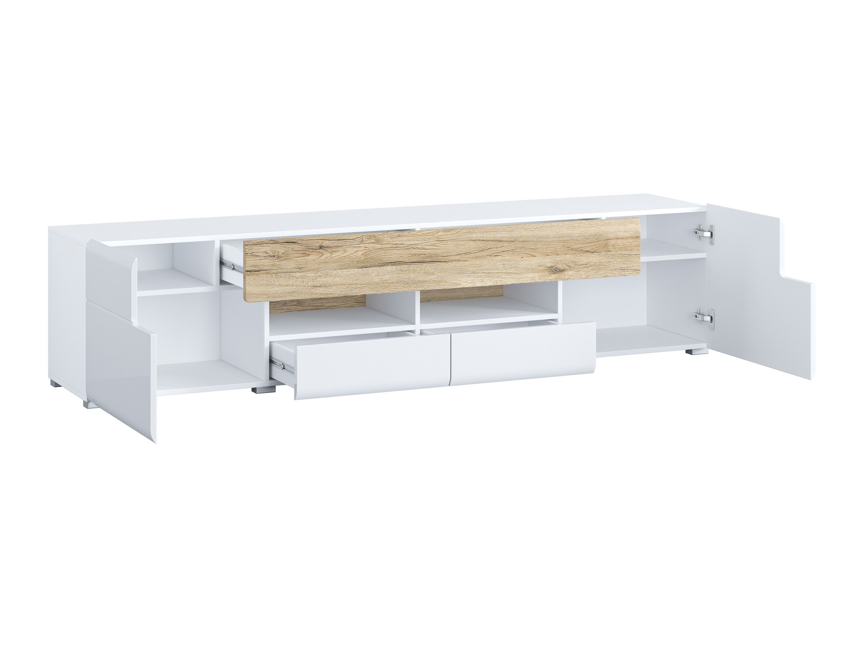 TV stand Torsone 113 (White + Glossy white + San Remo oak)