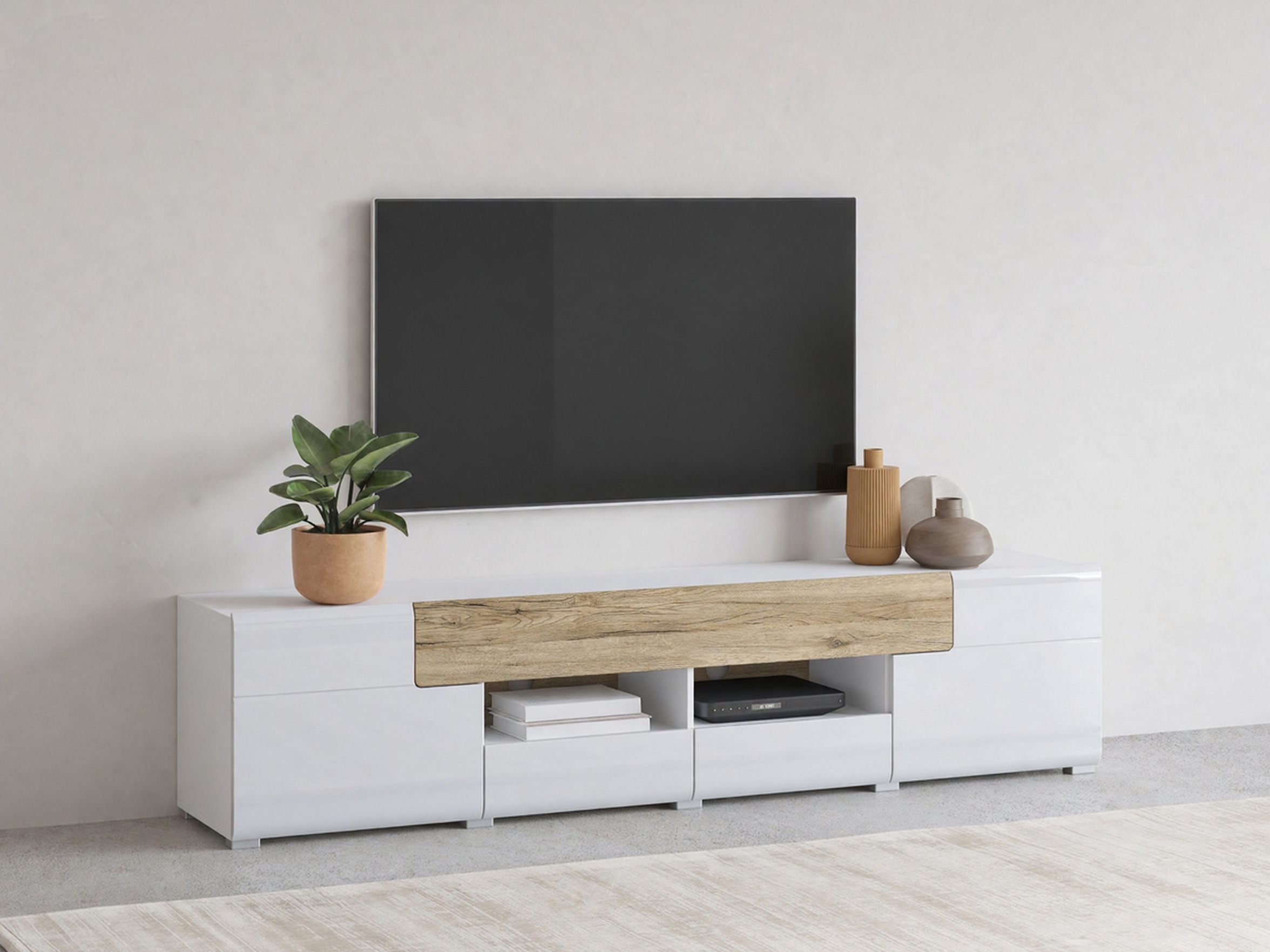 TV stand Torsone 113 (White + Glossy white + San Remo oak)