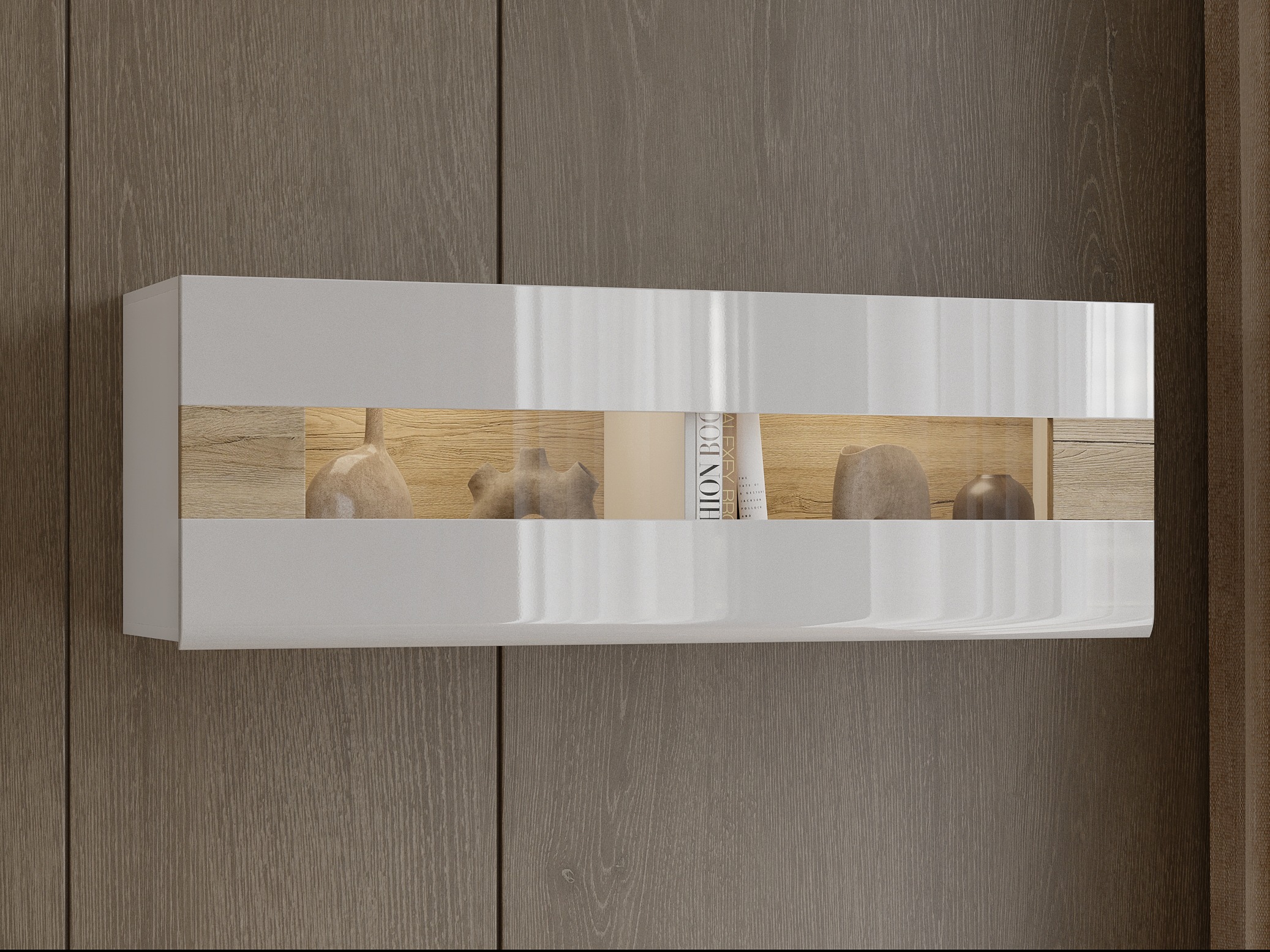 Wall cabinet Torsone 116 (White + Glossy white + San Remo oak)