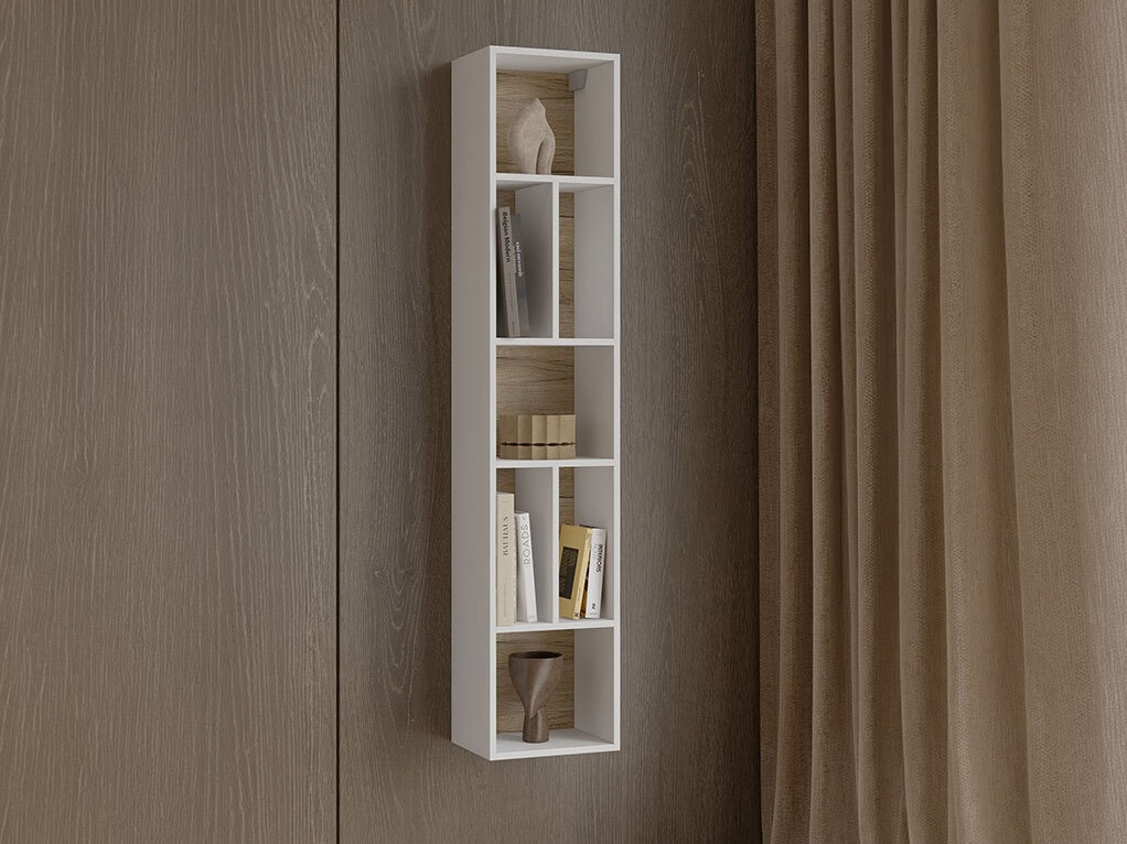 Wall shelf Torsone 106 (White + Glossy white + San Remo oak)