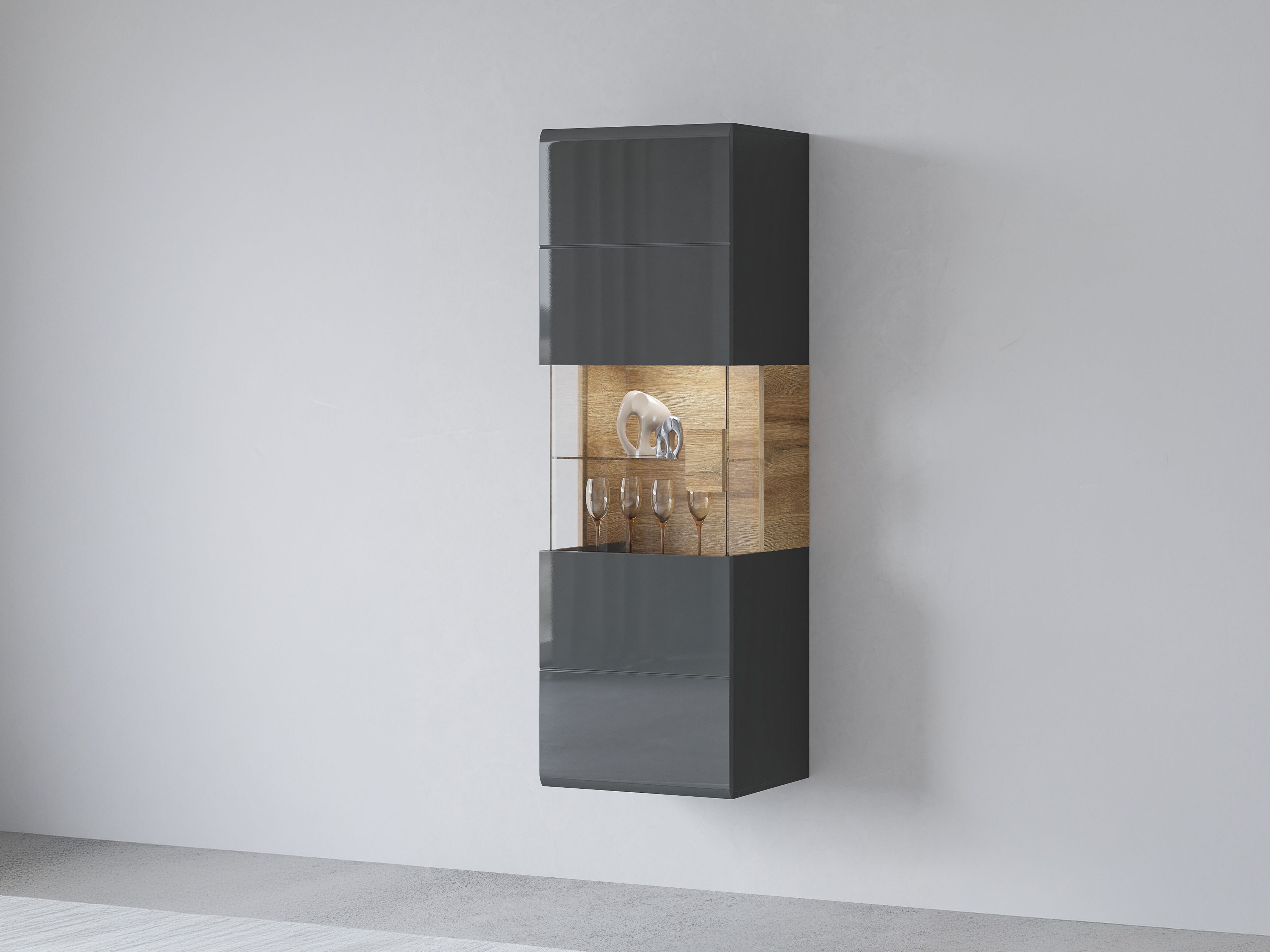 Wall shelf Torsone 109 (Anthracite + Gloss anthracite + Grandson oak)