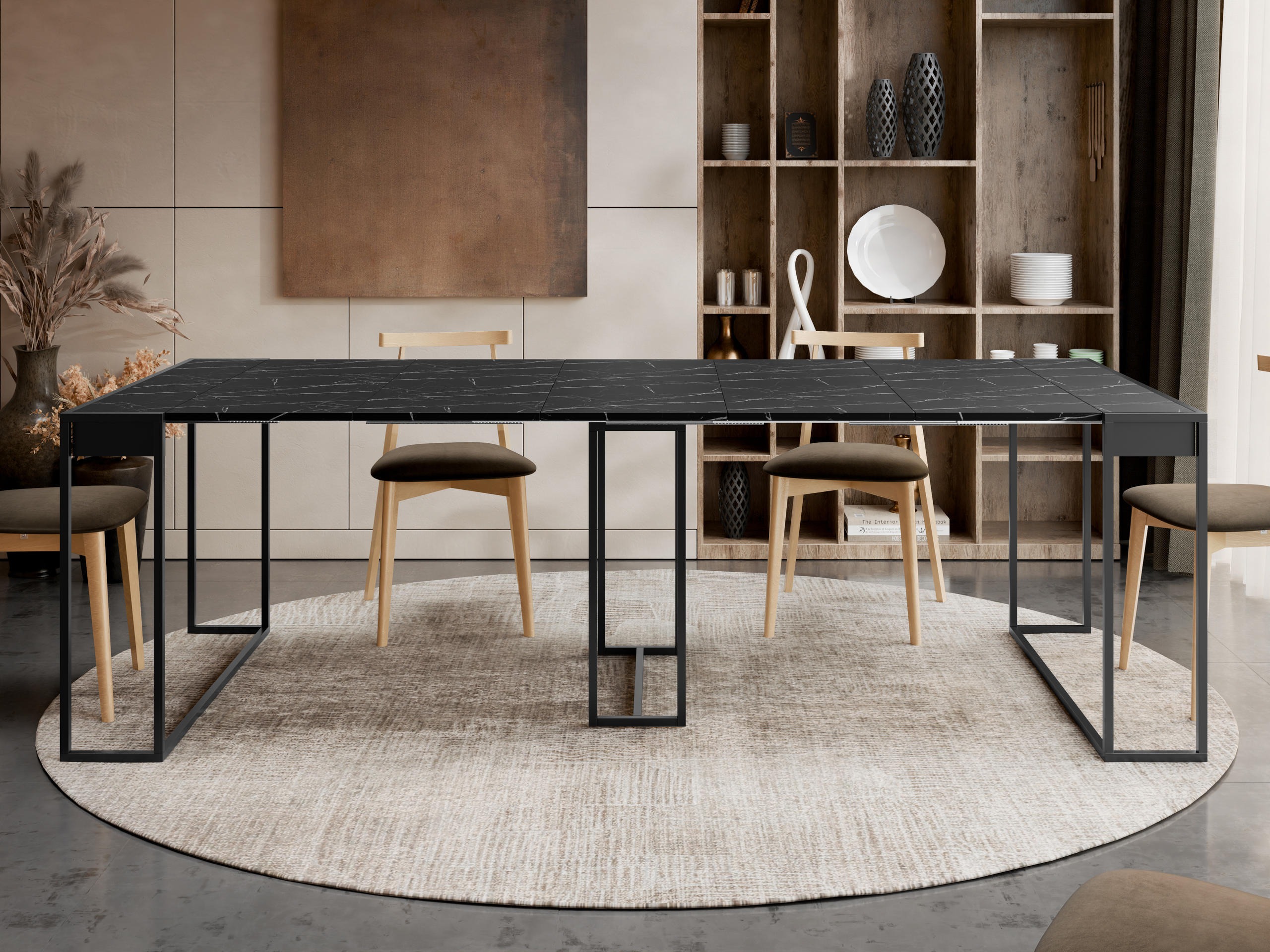 Folding table Oswego 180 (Black + Black marble)