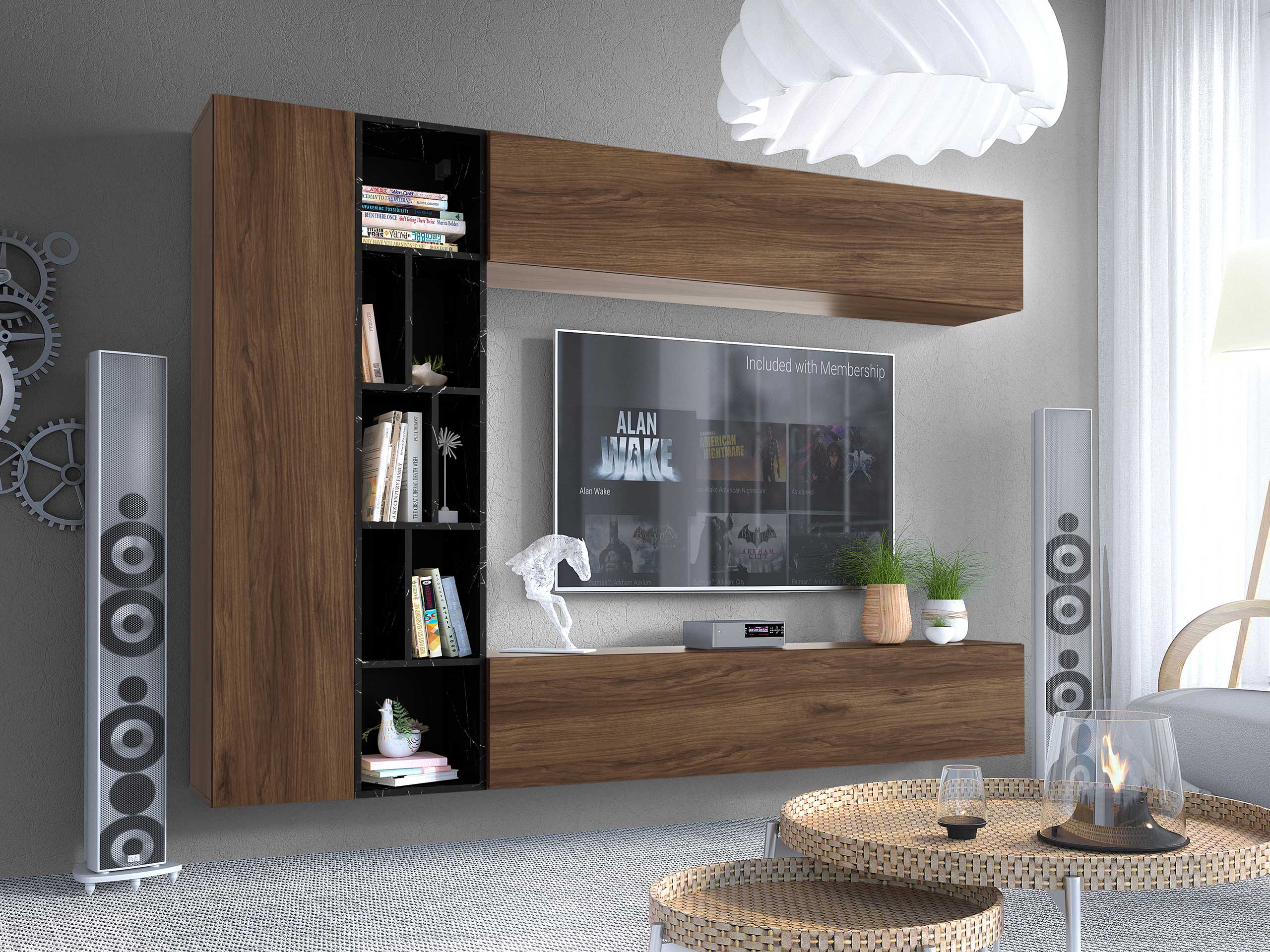 Living room set Comfivo Natura (Walnut + Black marble)