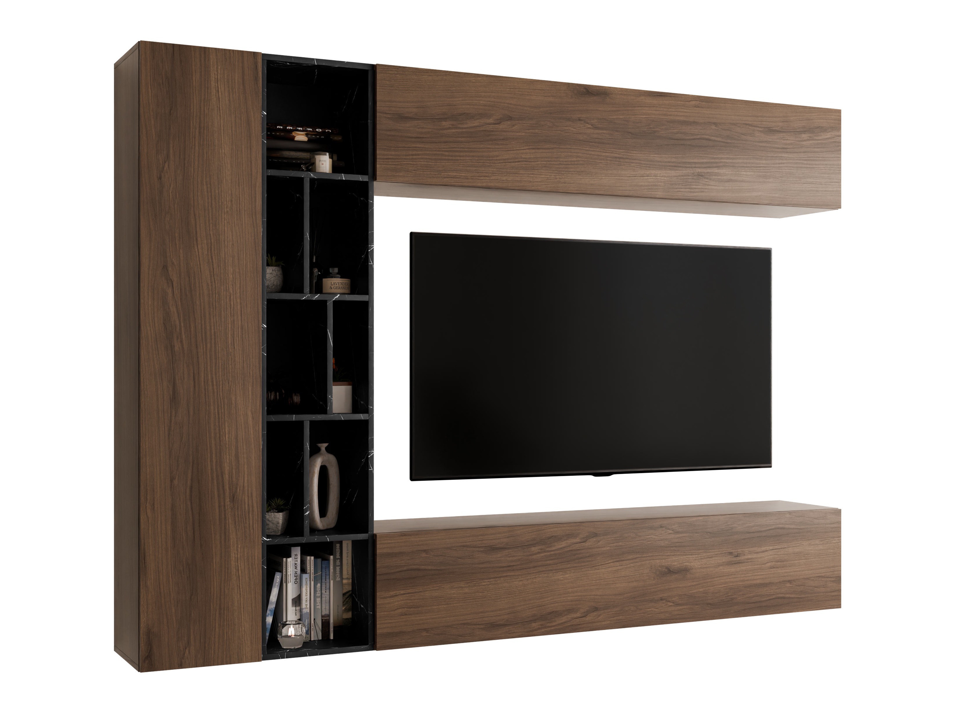 Living room set Comfivo Natura (Walnut + Black marble)