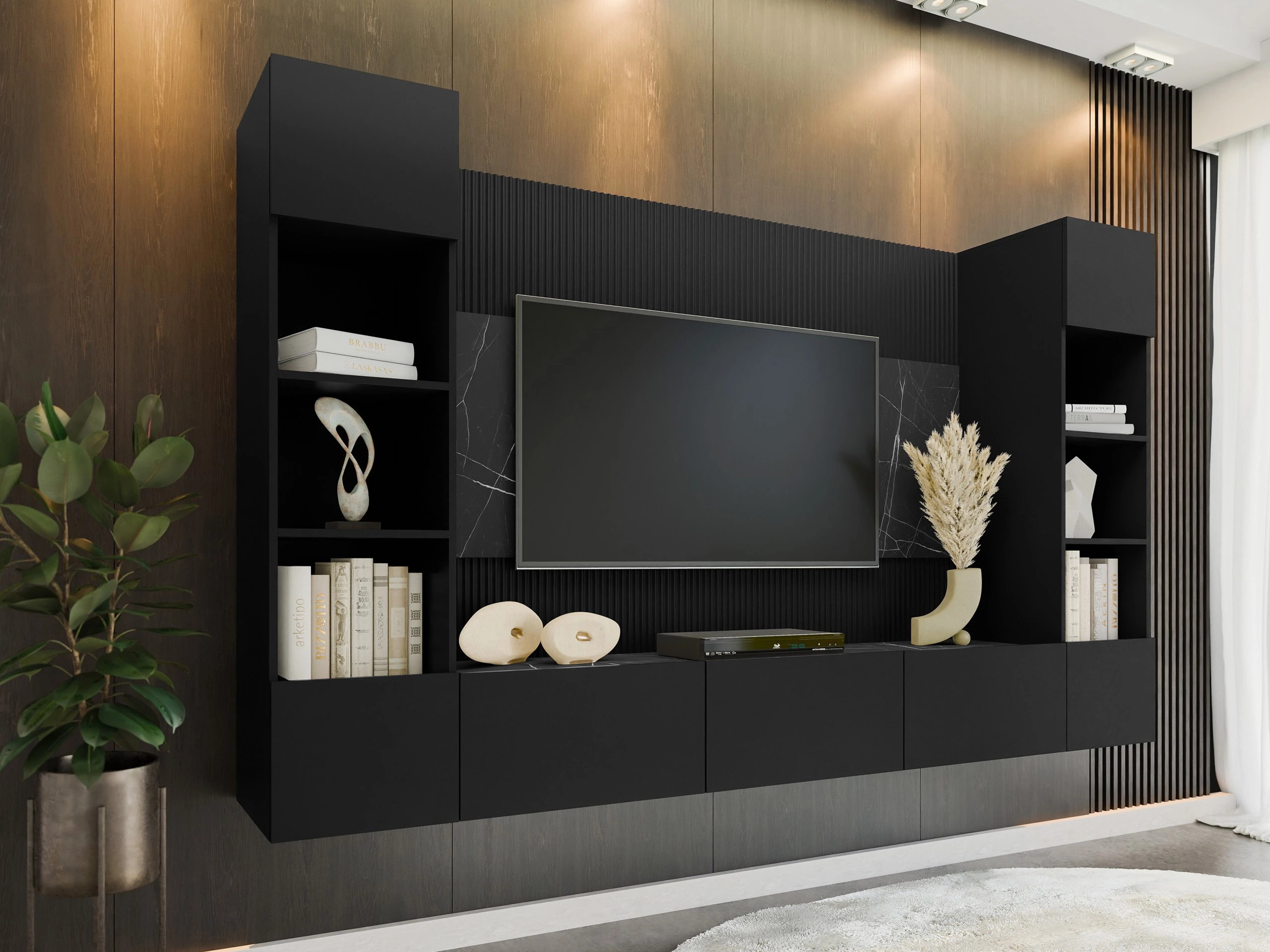 Living room set Comfivo Salix I (Black + Black marble)
