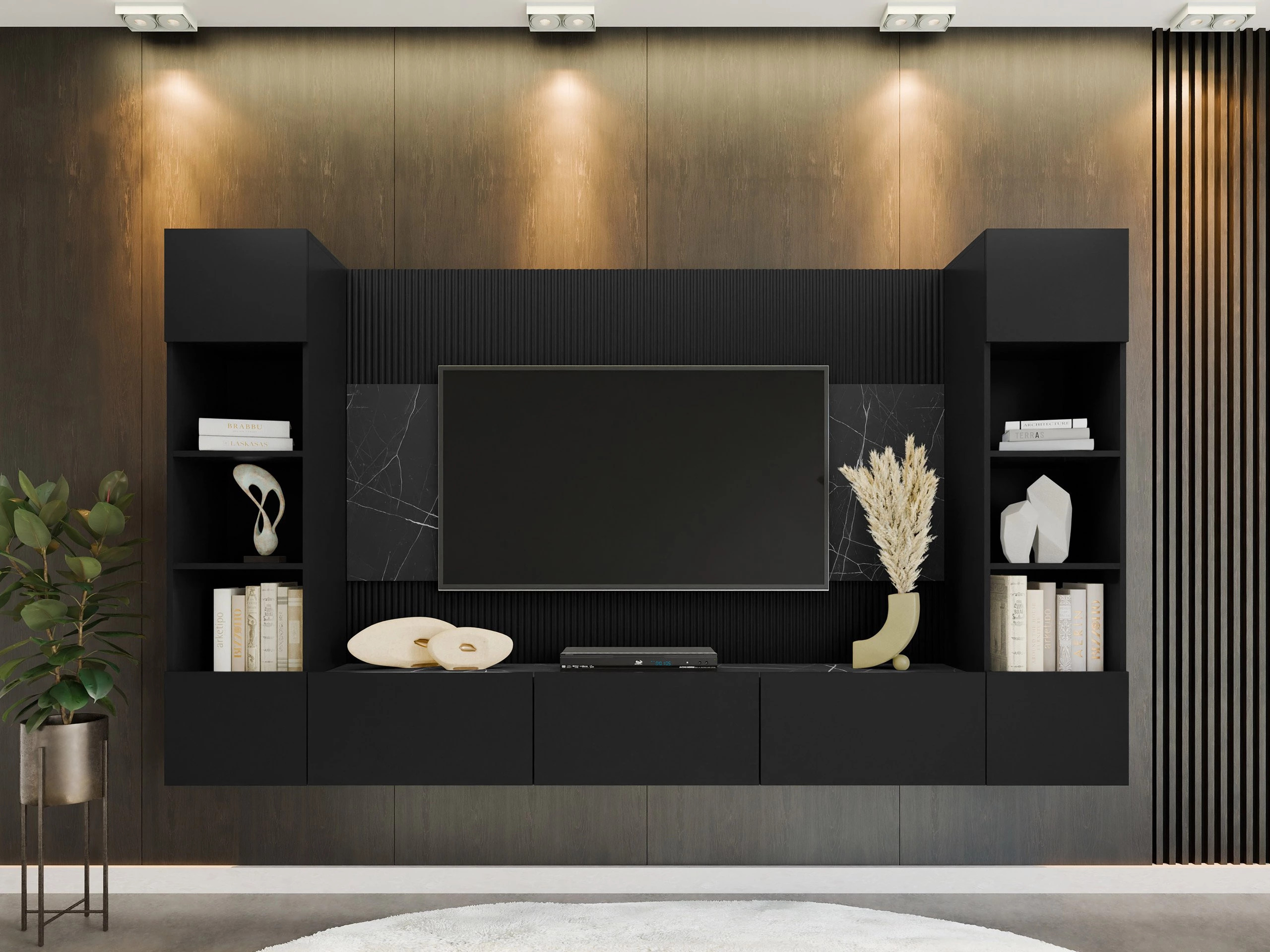 Living room set Comfivo Salix I (Black + Black marble)