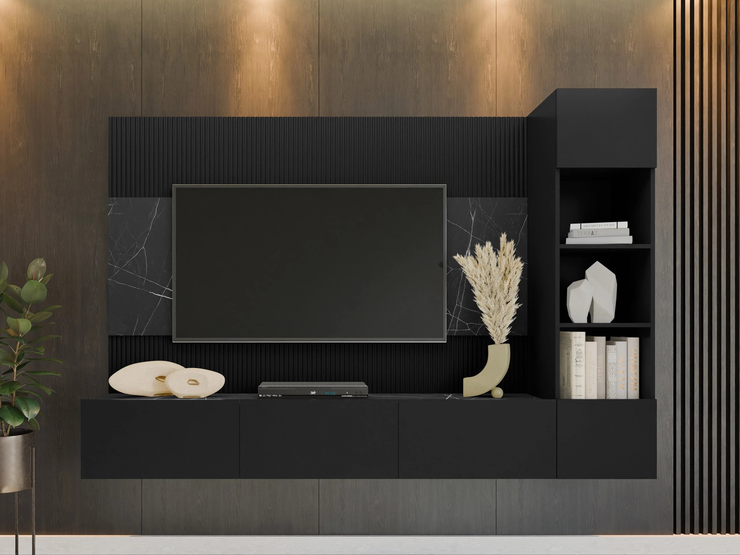 Living room set Comfivo Salix II (Black + Black marble)
