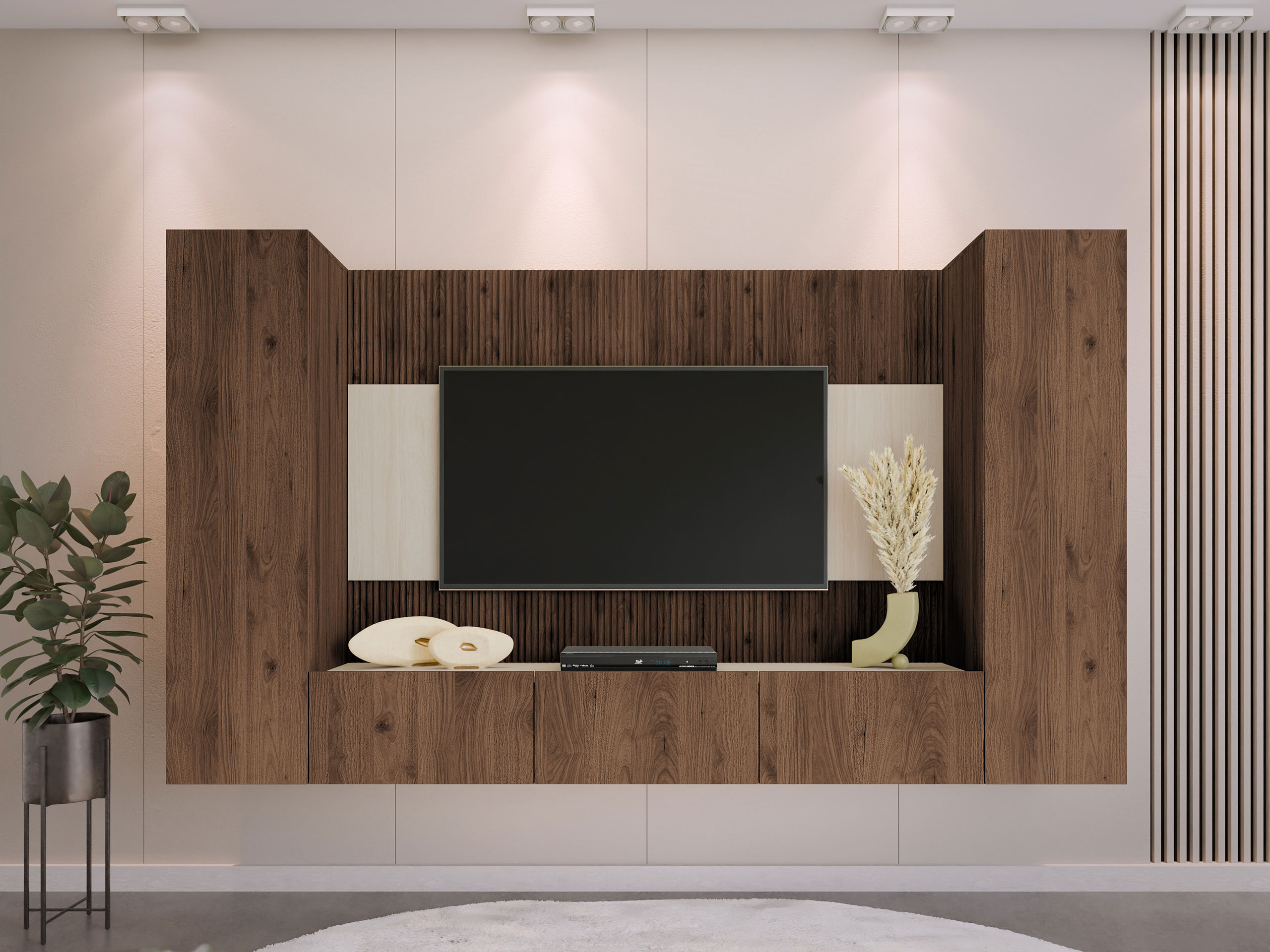 Living room set Comfivo Salix V (Walnut + Light travertine)
