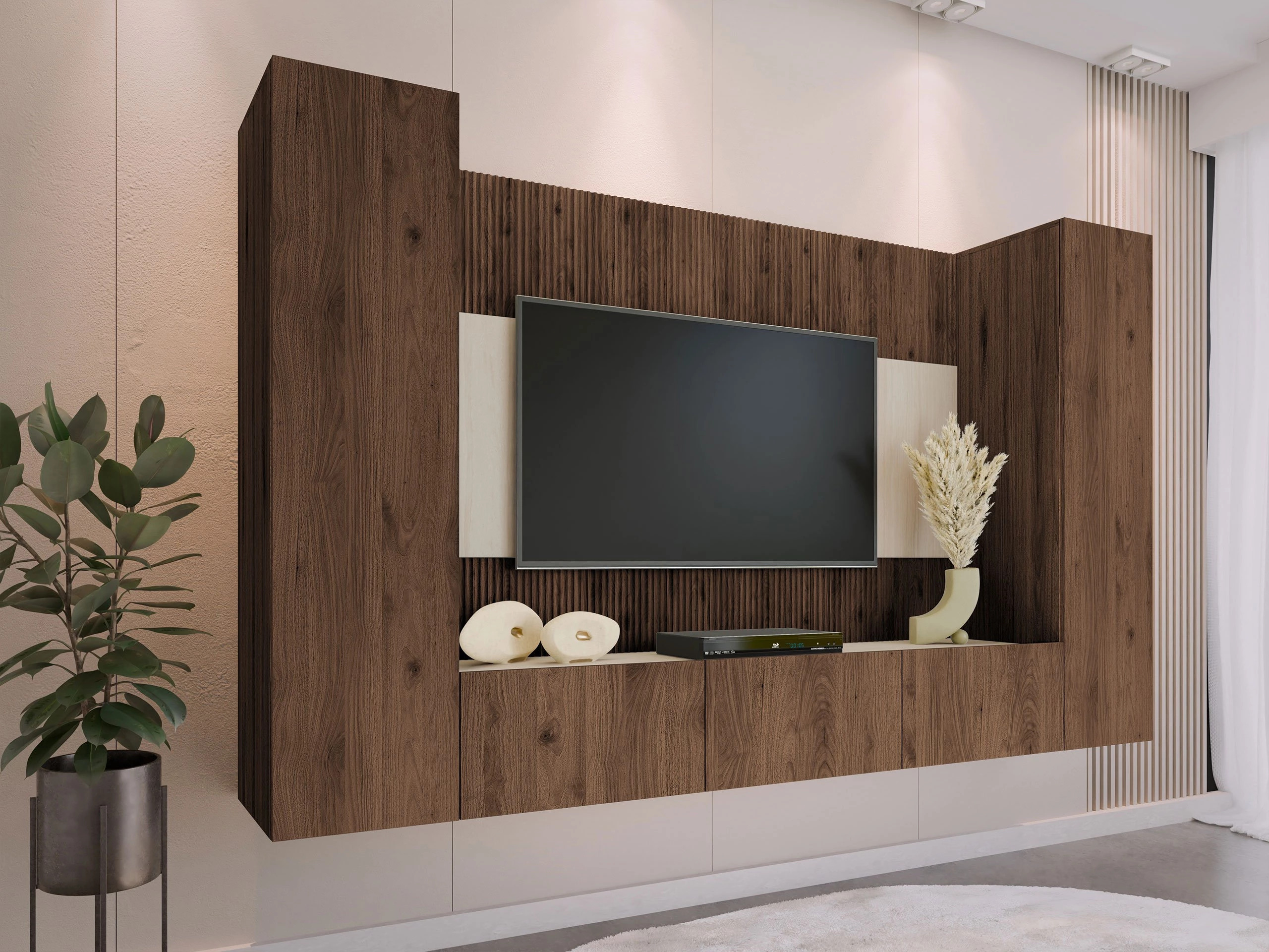 Living room set Comfivo Salix V (Walnut + Light travertine)