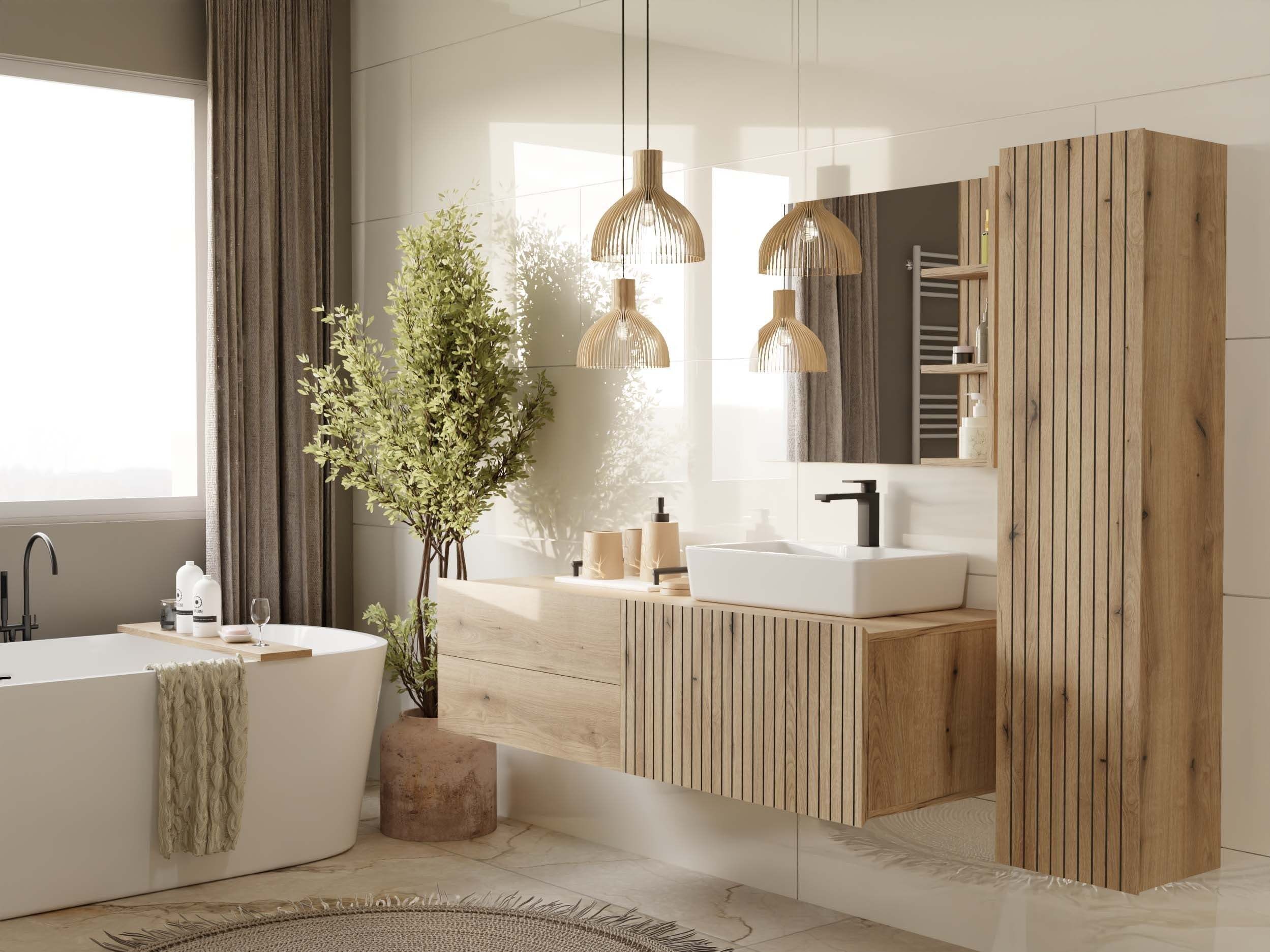 Wall-mounted bathroom cabinet for washbasin Mandeville 363 (Oak)