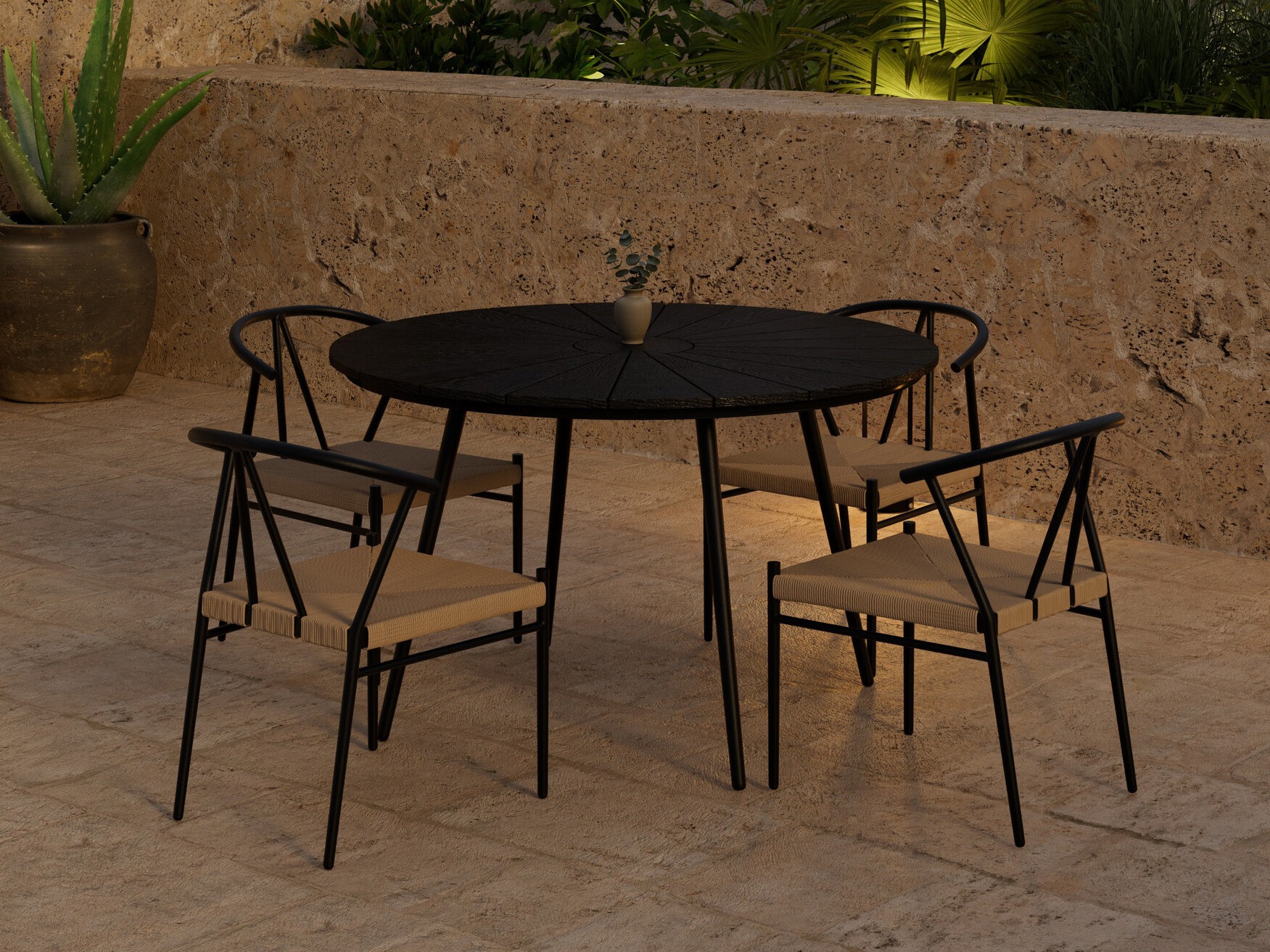 Table and chairs set Dallas 5254 (Black + beige)