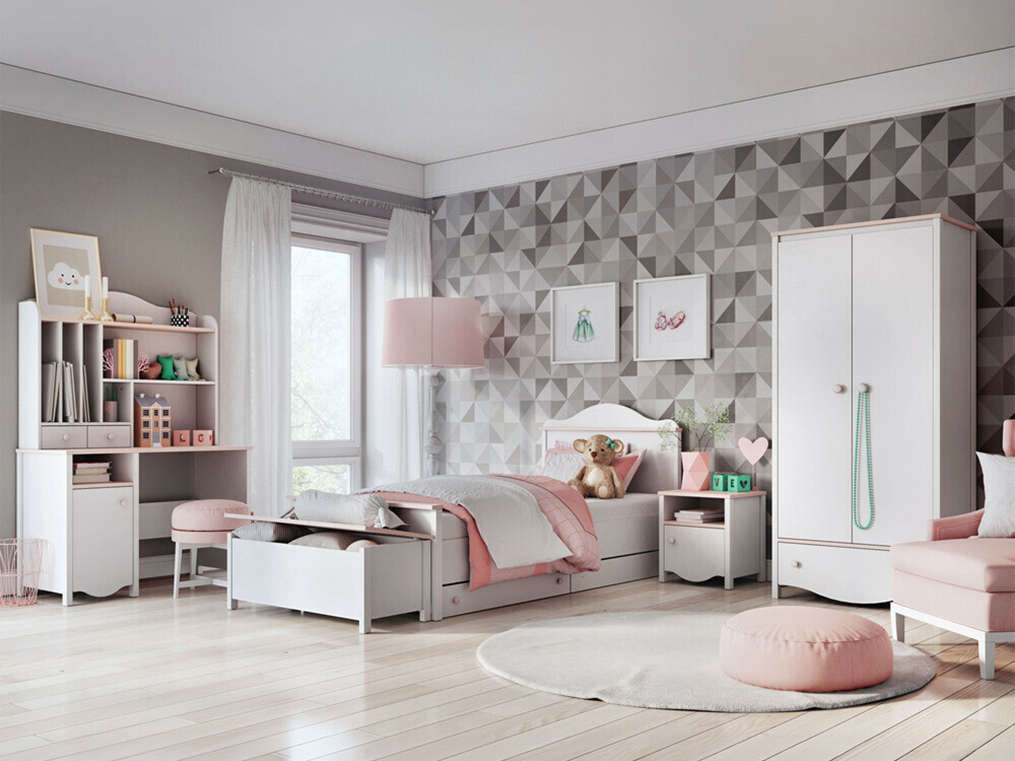 Bookcase Velferi 115 (White + Pink)