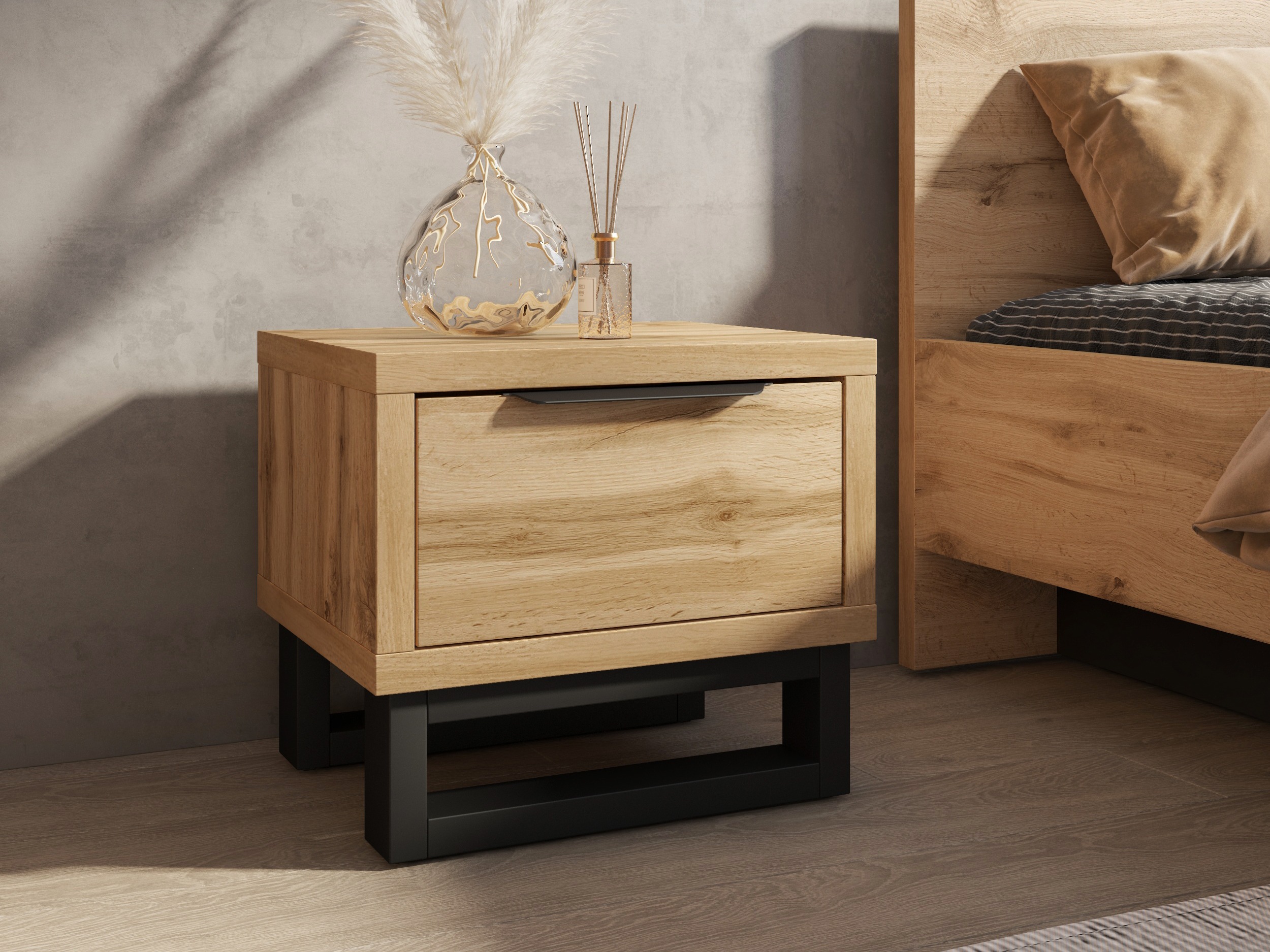 Bedside table Avicavu 123 (Wotan Oak + Black)