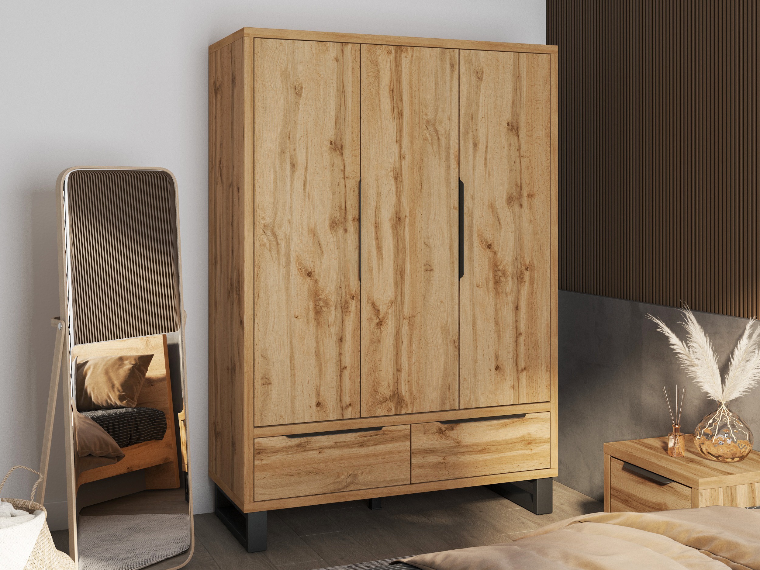 Wardrobe Avicavu 121 (Wotan Oak + Black)