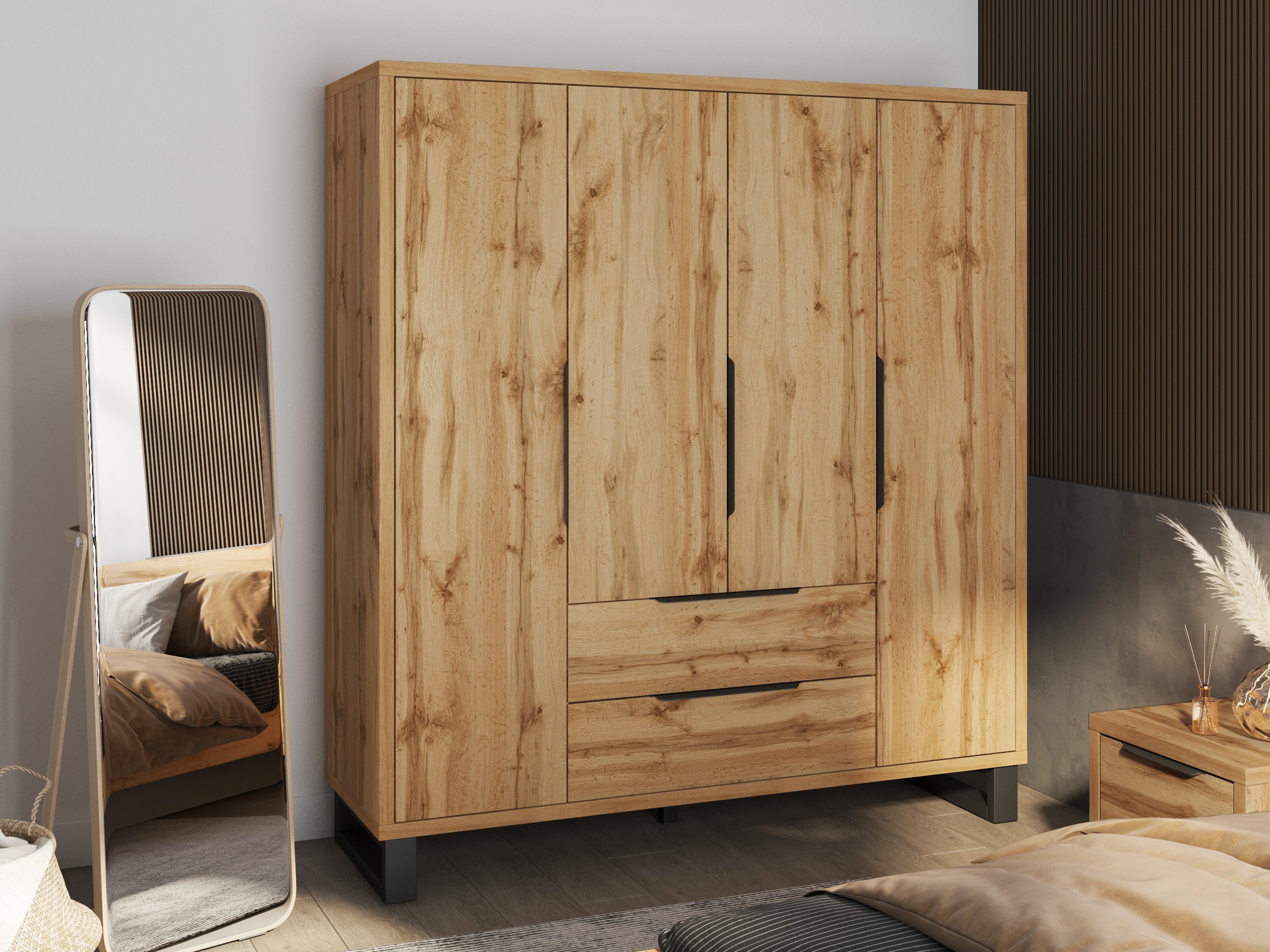 Wardrobe Avicavu 122 (Wotan Oak + Black)