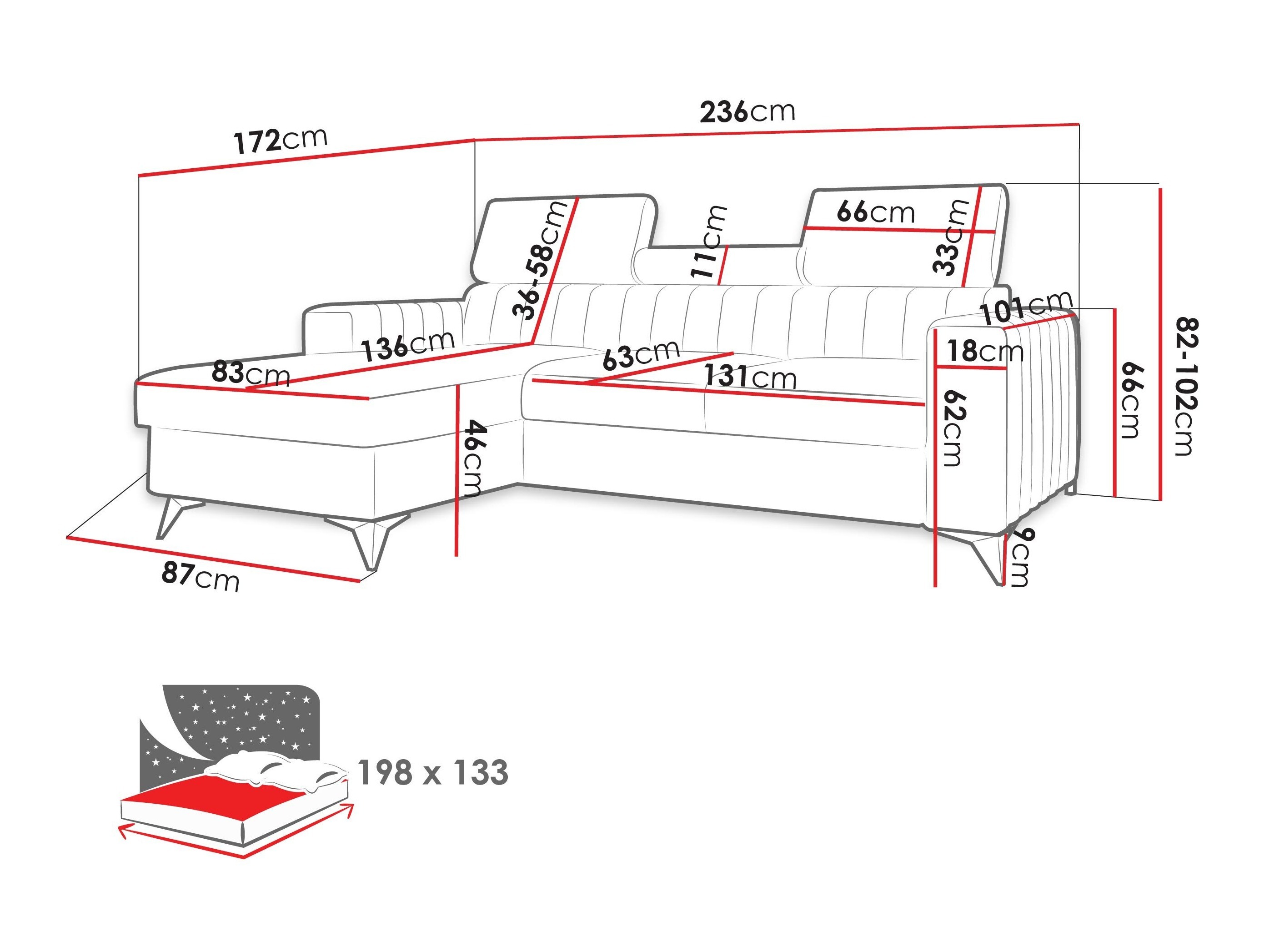 Corner sofa Columbus 170 (Mono 232)