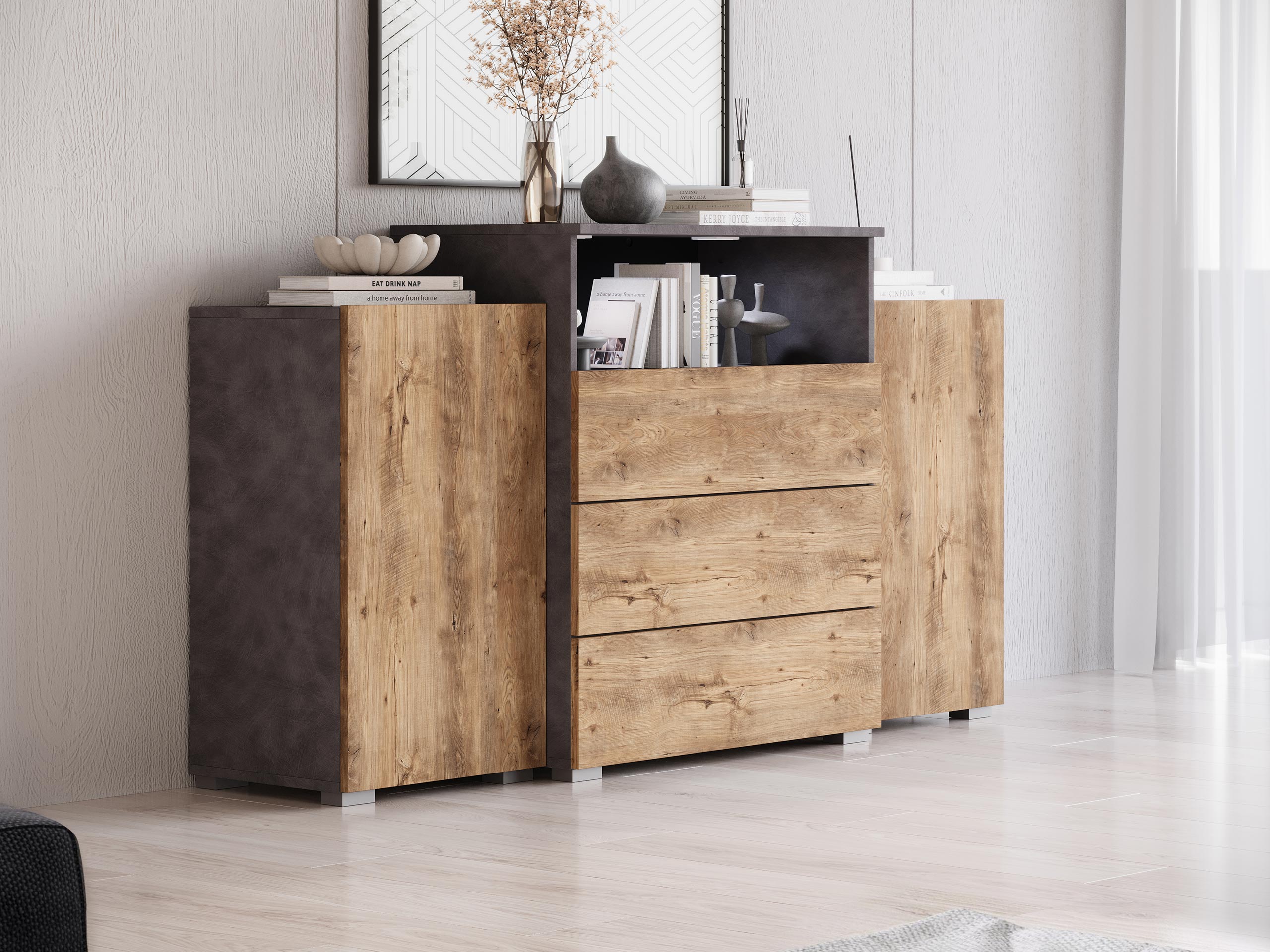 Chest of drawers Sarasota 127 (Matera grey + Chestnut)