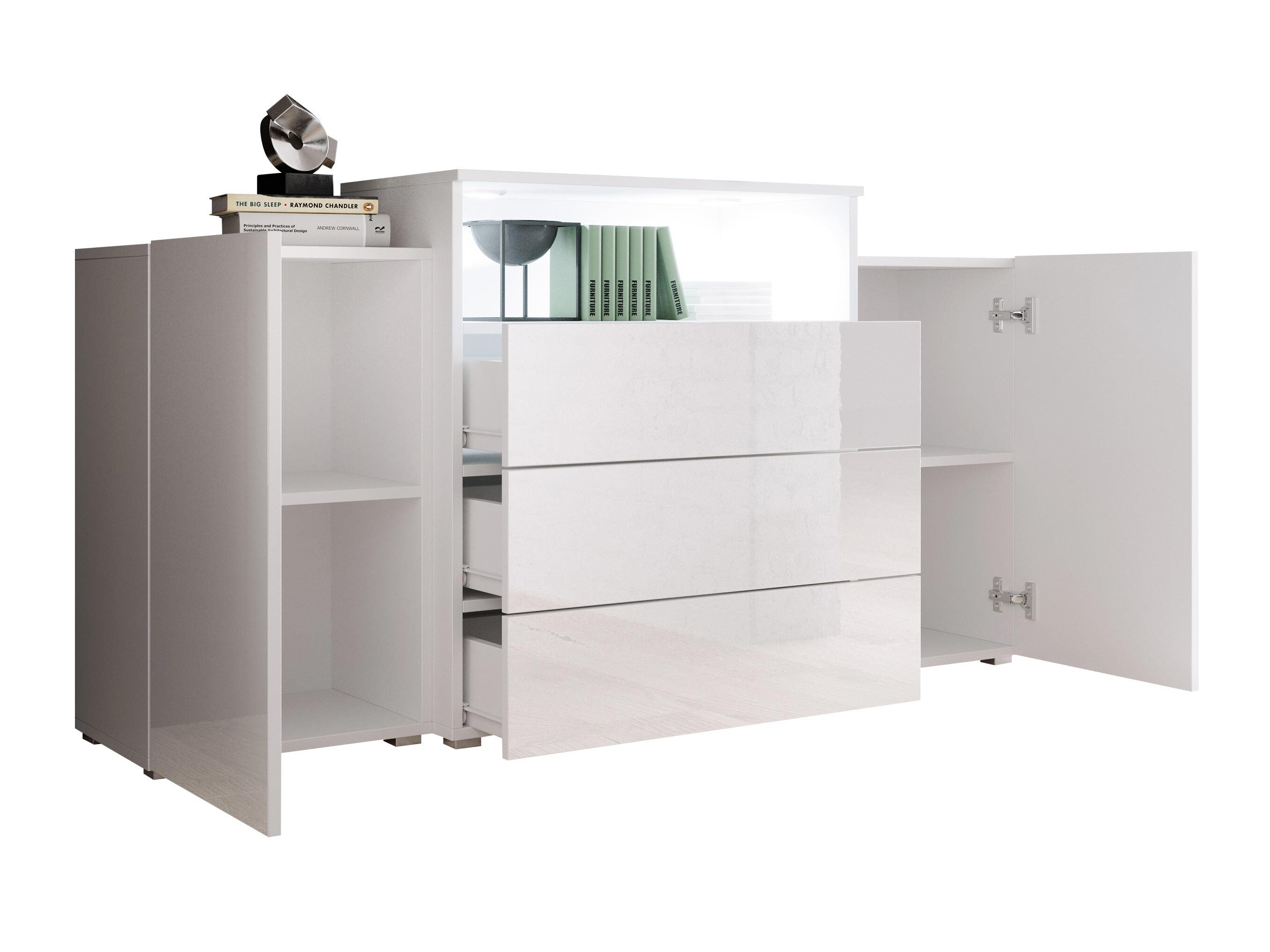 Chest of drawers Sarasota 127 (White + Glossy white + Wotan Oak)