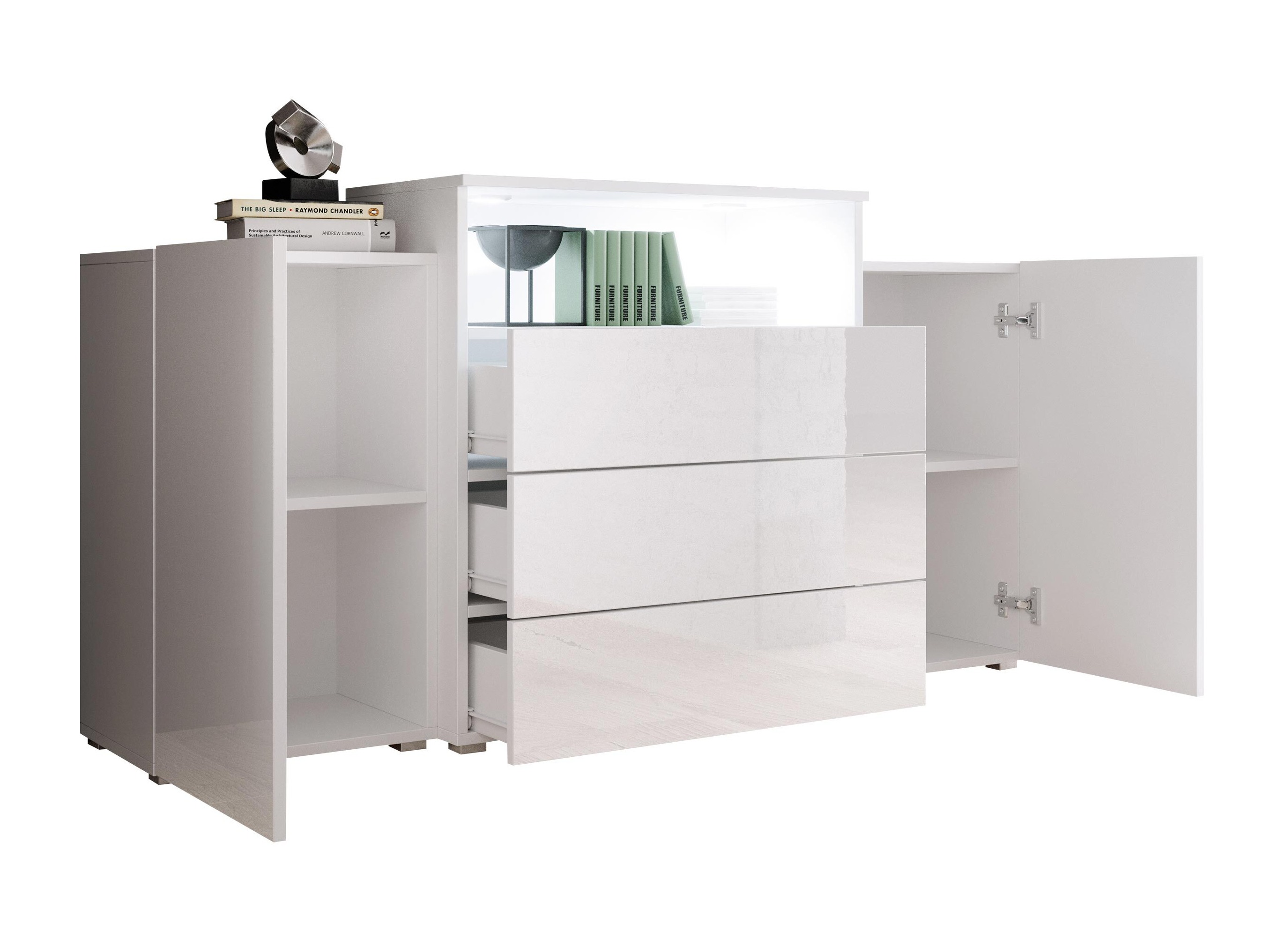 Chest of drawers Sarasota 127 (White + Glossy white + Wotan Oak)