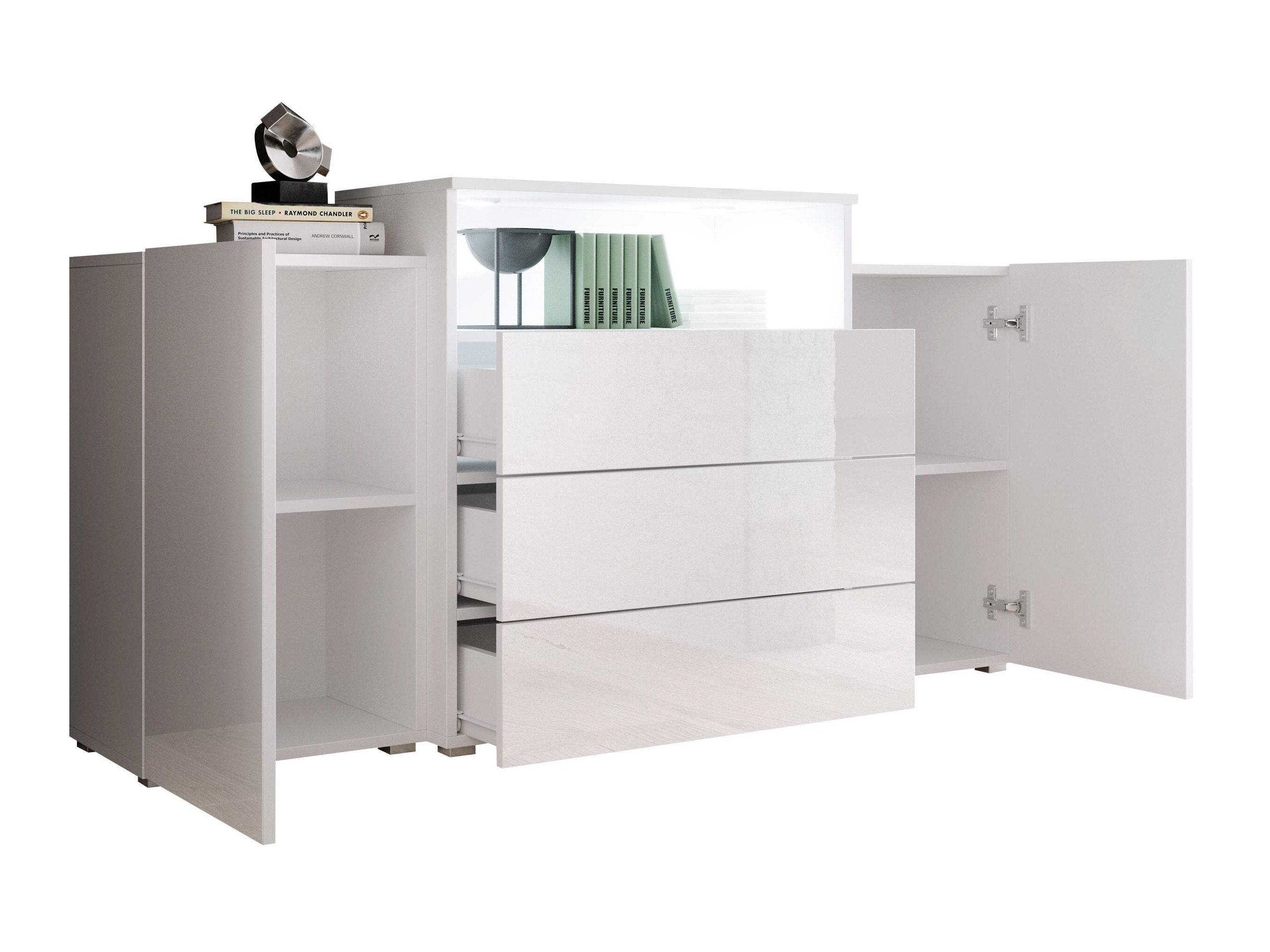 Chest of drawers Sarasota 127 (White + Glossy white)