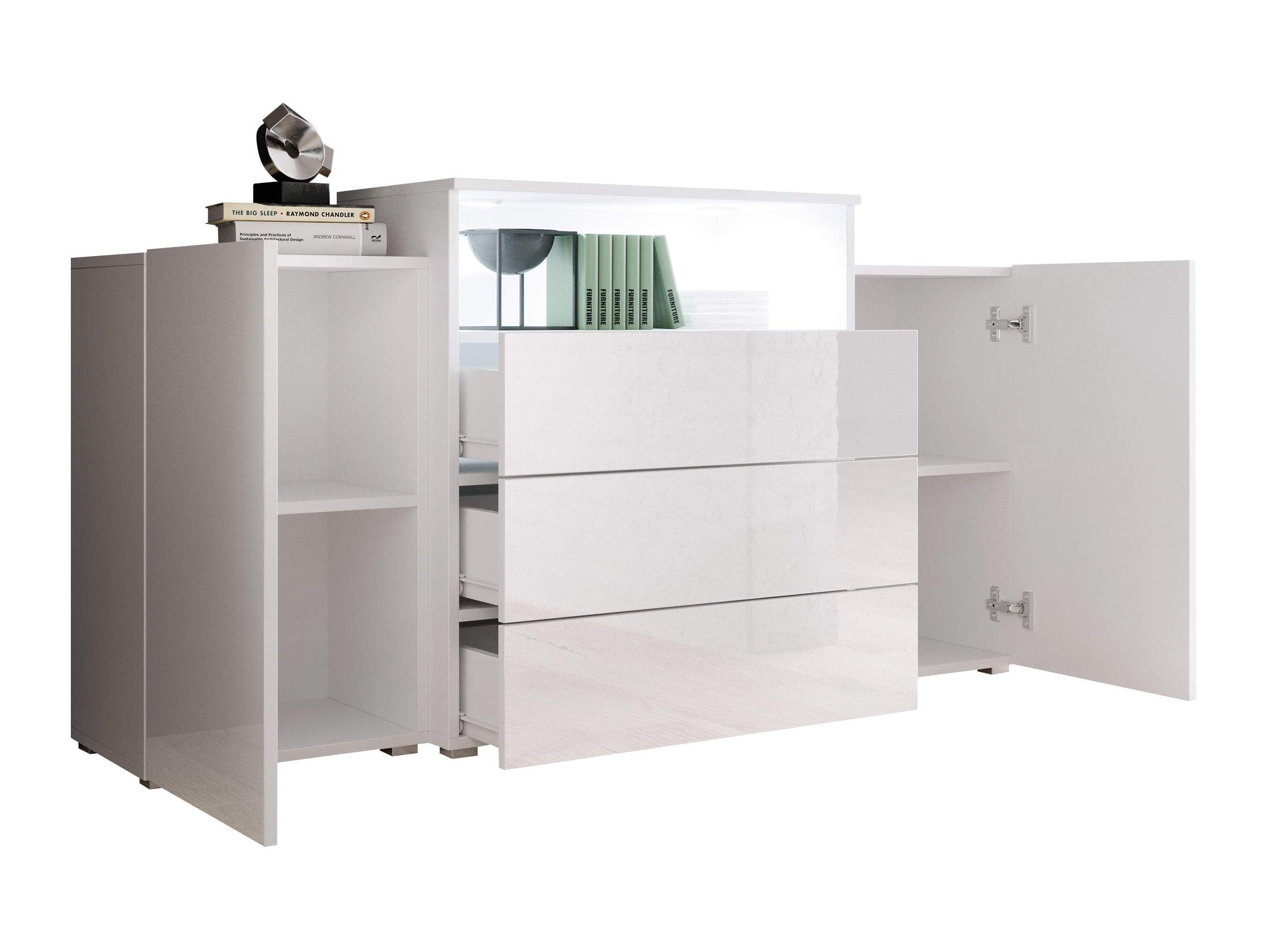 Chest of drawers Sarasota 127 (Wotan Oak + Glossy white)
