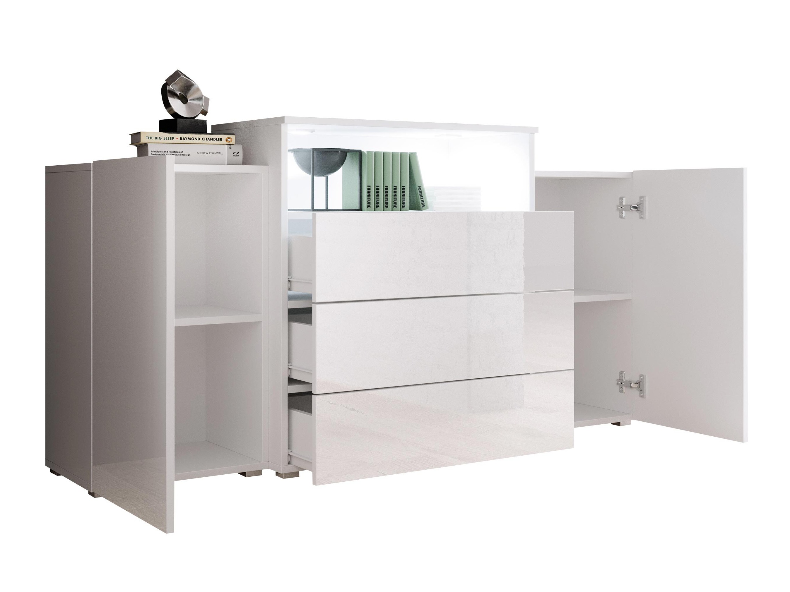 Chest of drawers Sarasota 127 (Wotan Oak + Glossy white)