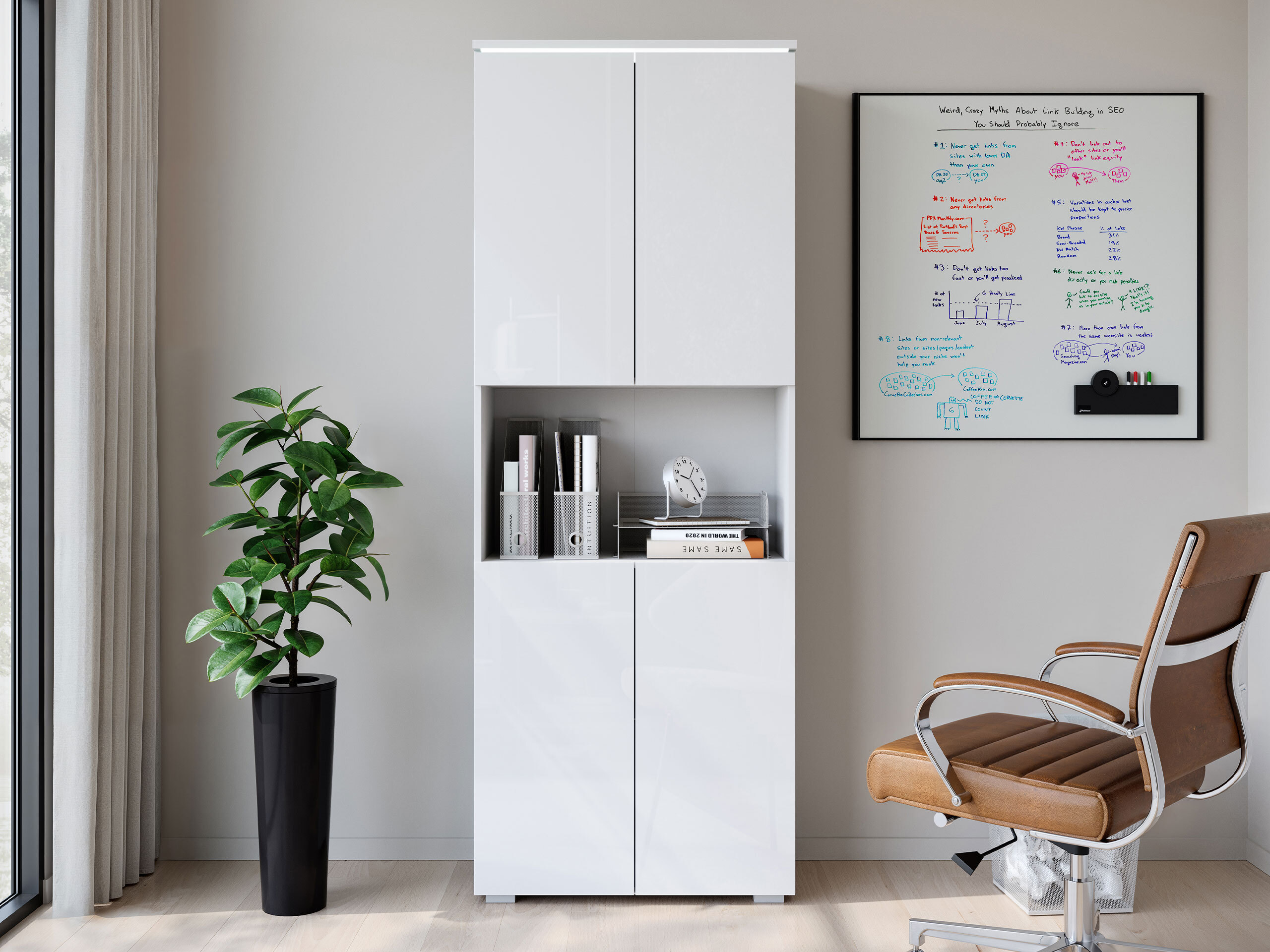 Bookcase Mirfivo 106 (White + Glossy white)