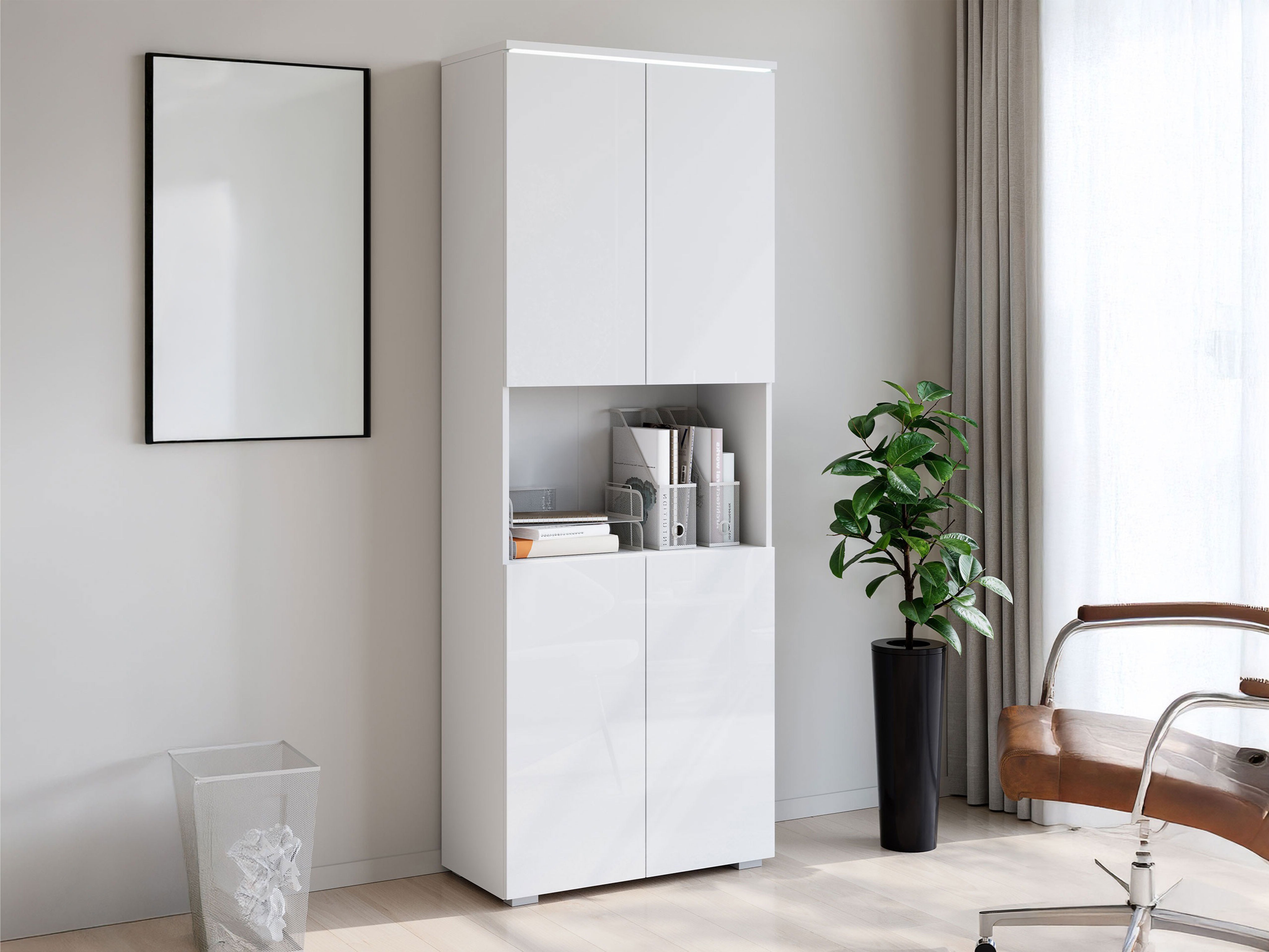 Bookcase Mirfivo 106 (White + Glossy white)
