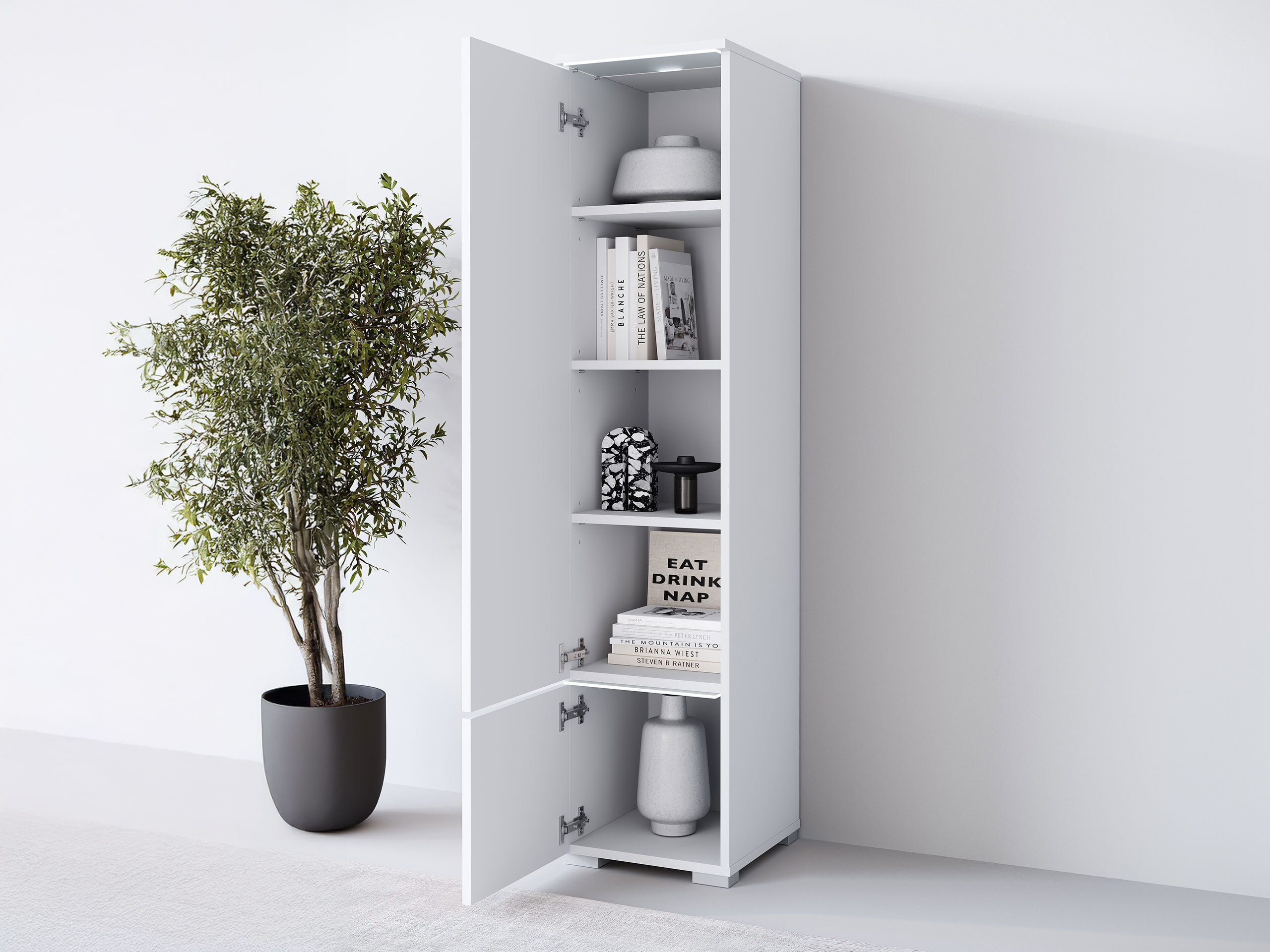 Bookcase Mirfivo 108 (White + Glossy white)