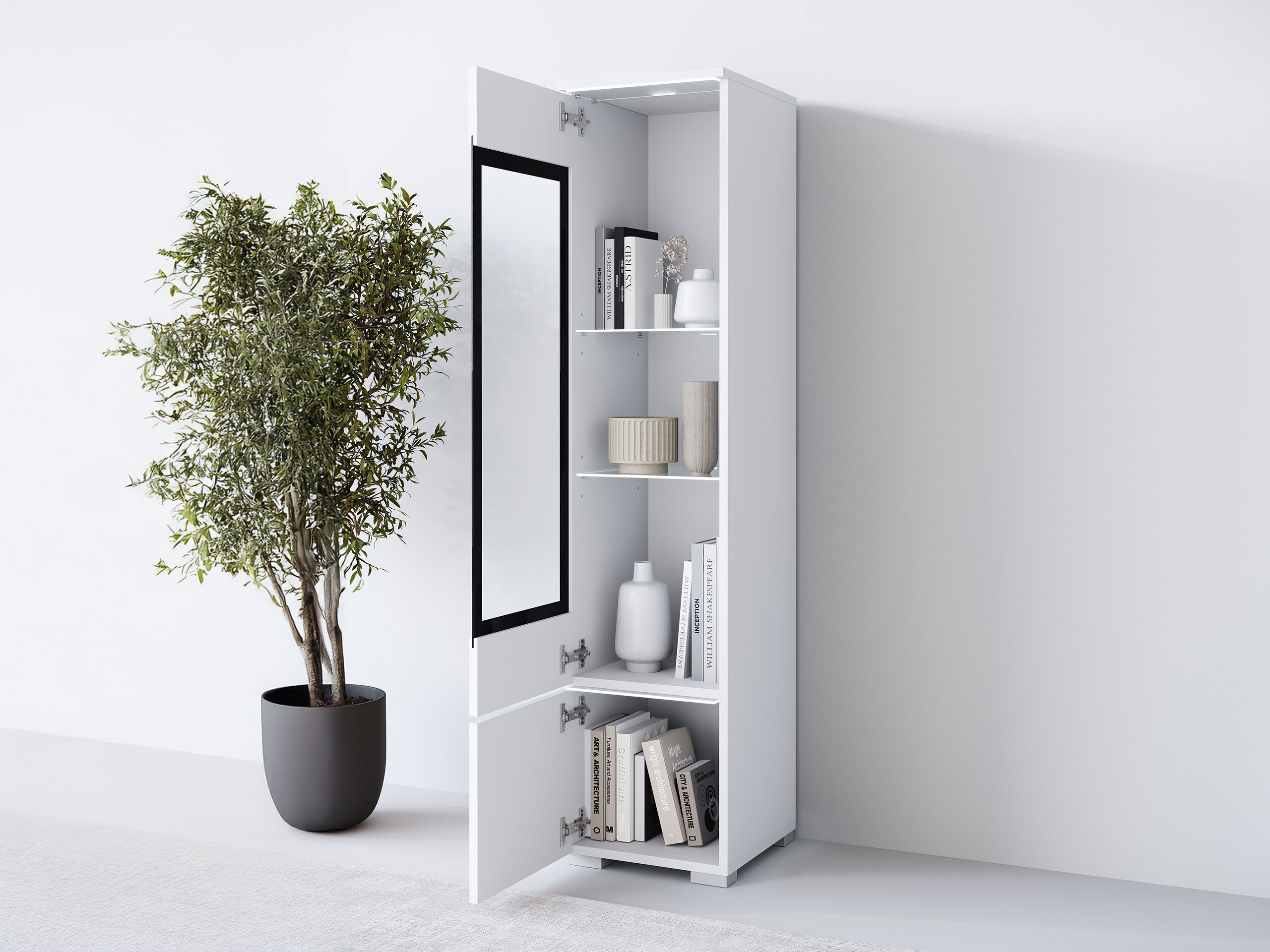 Bookcase Mirfivo 109 (White + Glossy white)